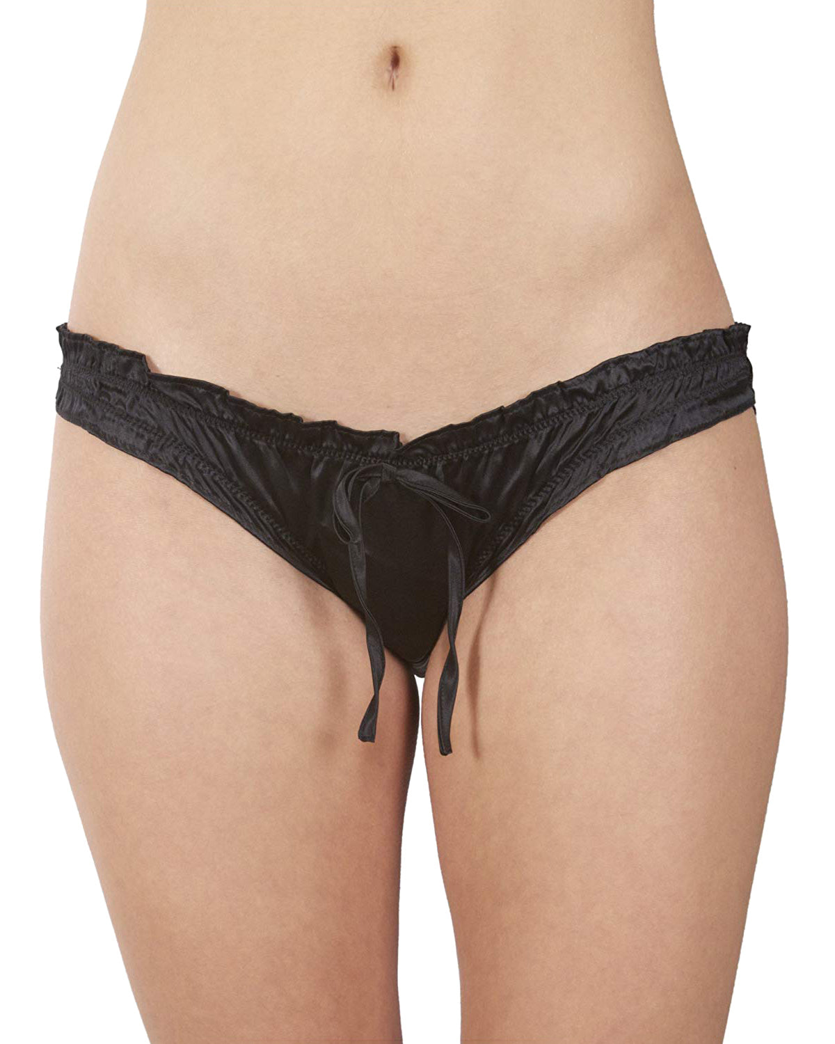 Intimo Women's Poly Charmeuse Ruffled Bikini Underwear With Bow