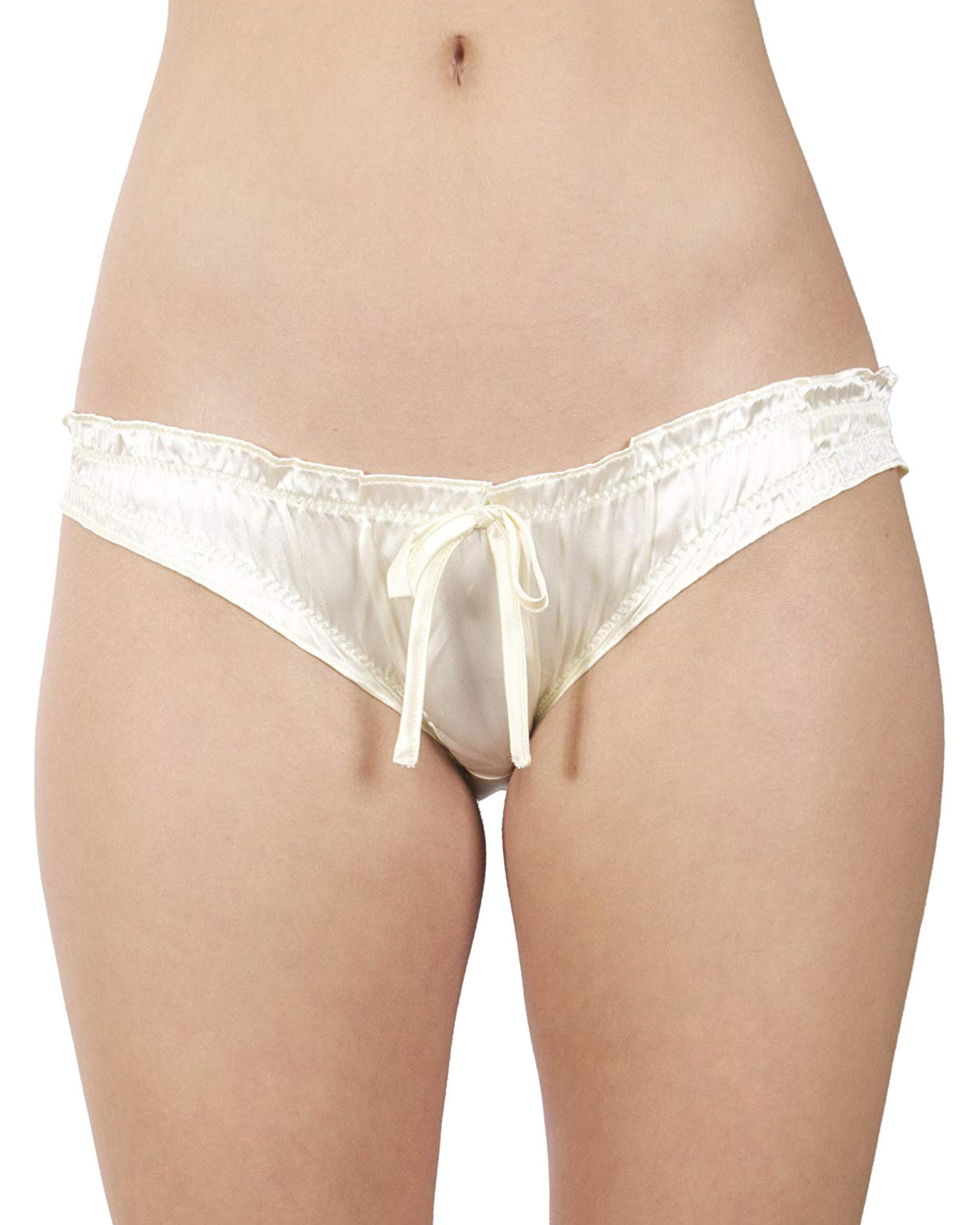 Intimo Women's Poly Charmeuse Ruffled Bikini Underwear With Bow
