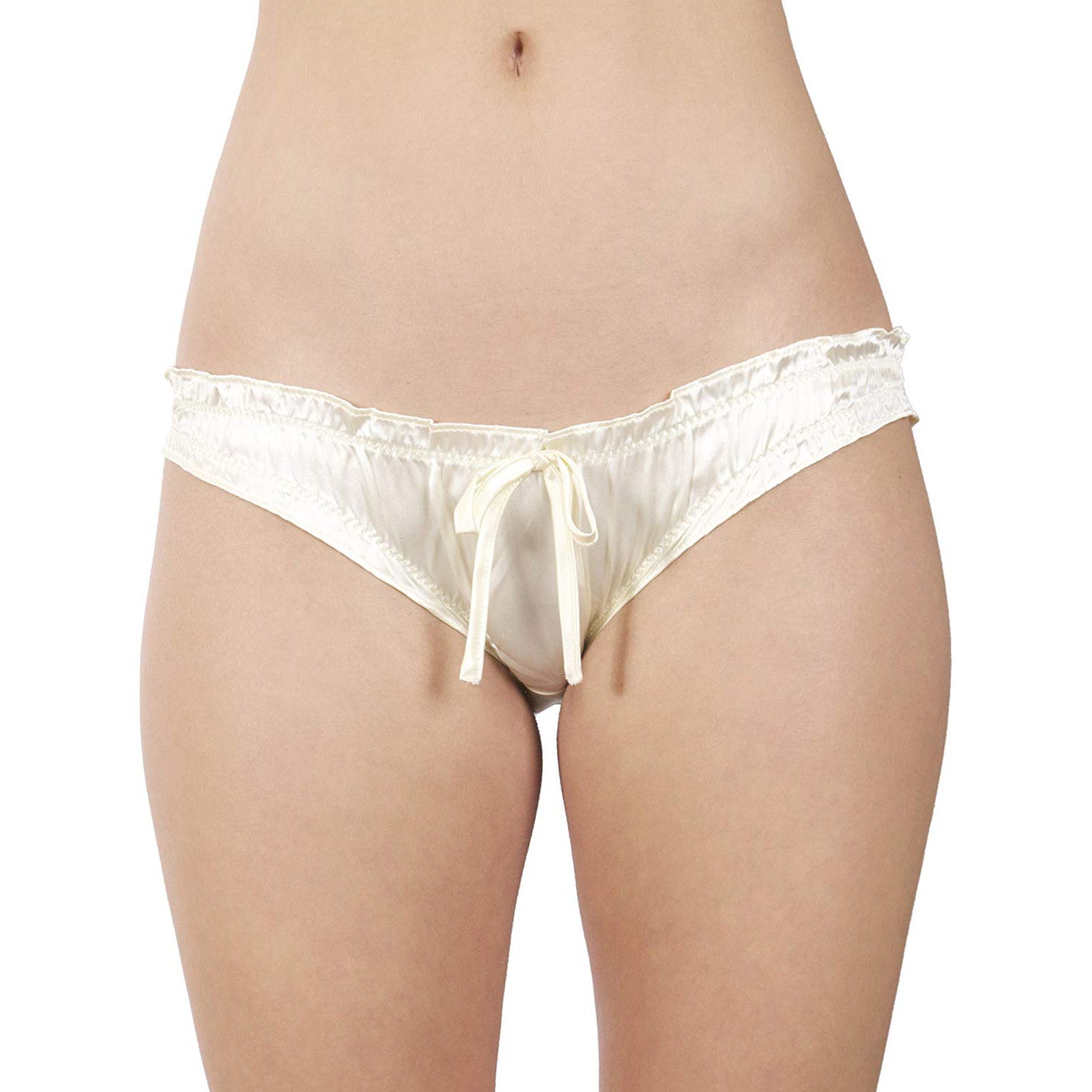 Intimo Women's Poly Charmeuse Ruffled Bikini Underwear With Bow