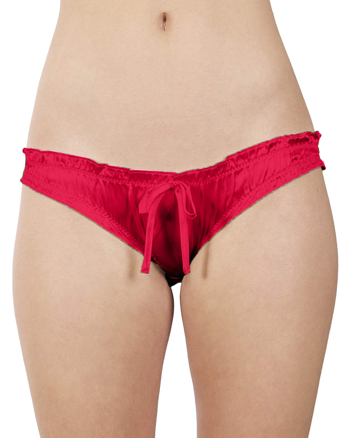 Intimo Women's Poly Charmeuse Ruffled Bikini Underwear With Bow
