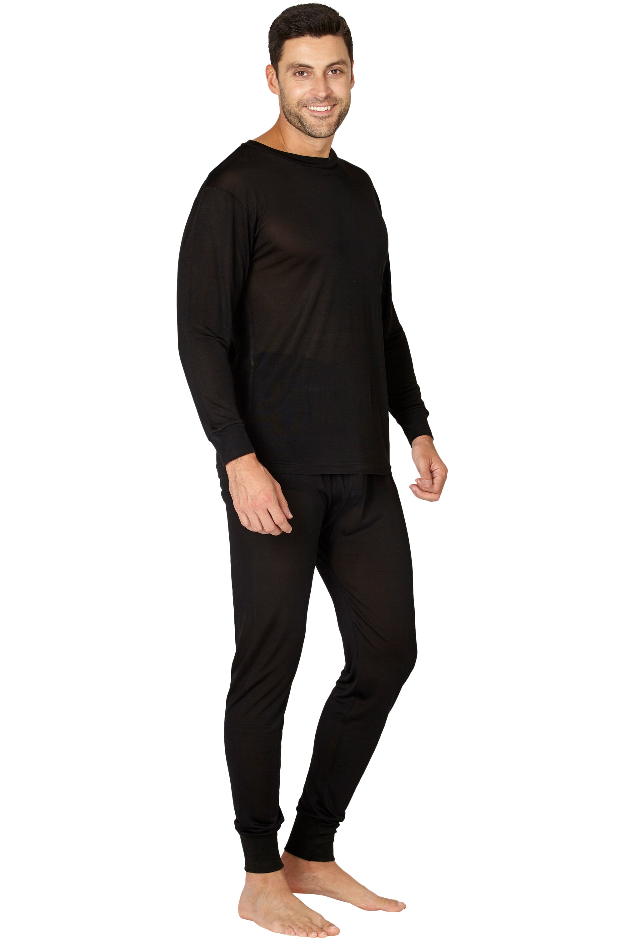 INTIMO Men's Classic Silk Long-Sleeve Pajama T-Shirt Loungewear Sleepwear