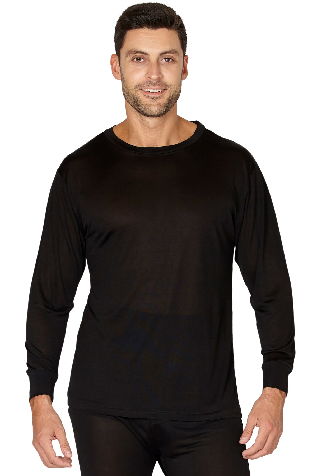 INTIMO Men's Classic Silk Long-Sleeve Pajama T-Shirt Loungewear Sleepwear