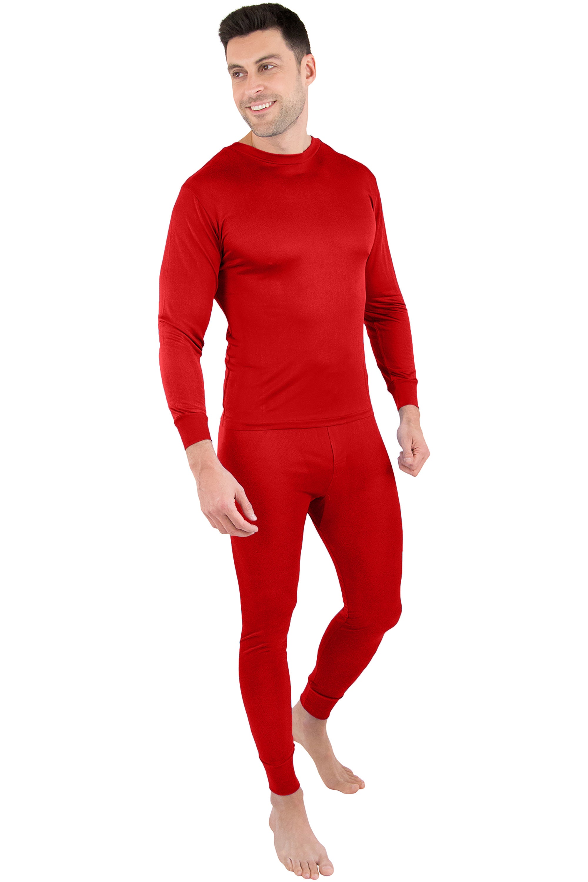 Intimo Men's Classic Silk Long John Adult Pajama Set Top and Bottom (Red, S)