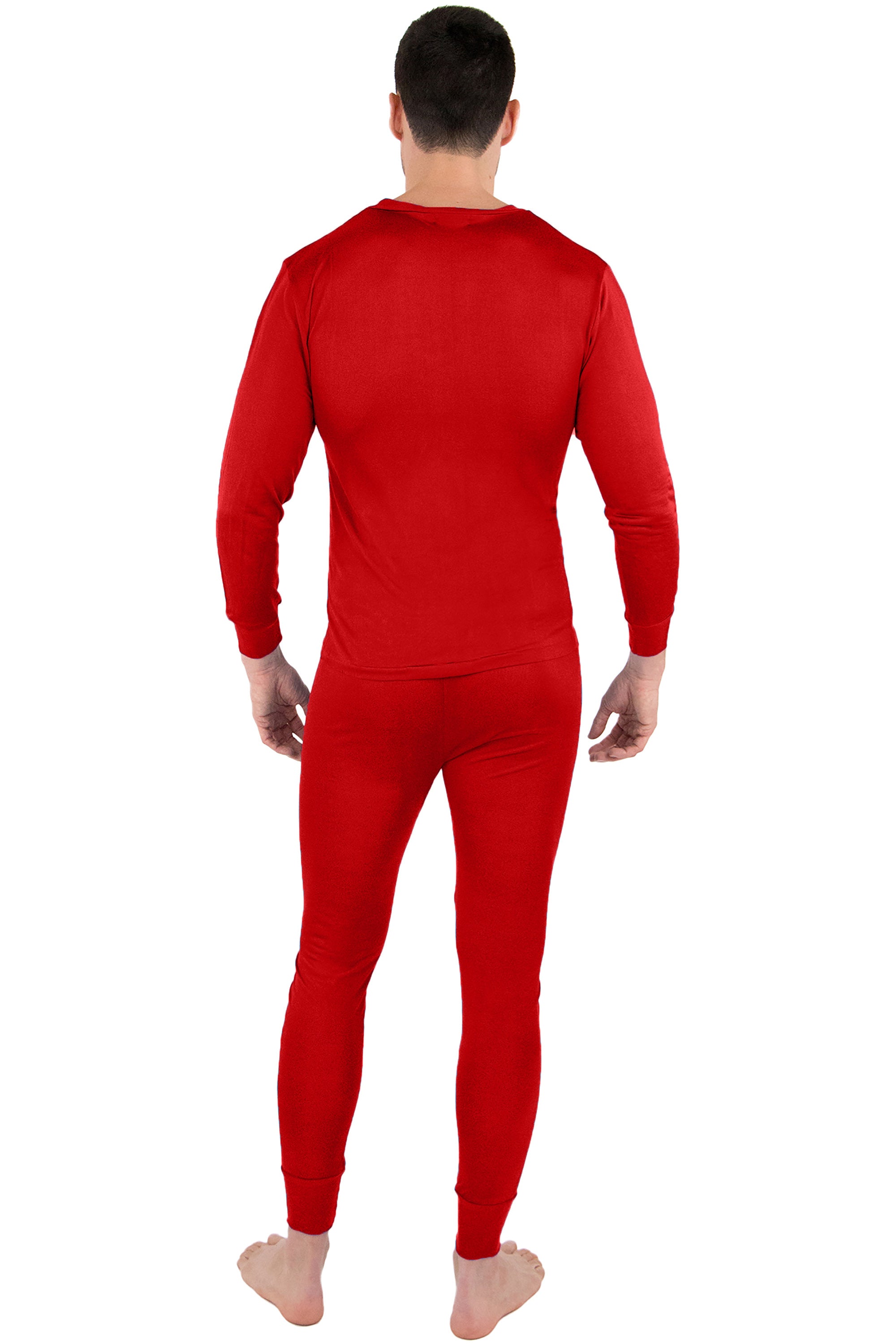 Intimo Men's Classic Silk Long John Adult Pajama Set Top and Bottom (Red, S)