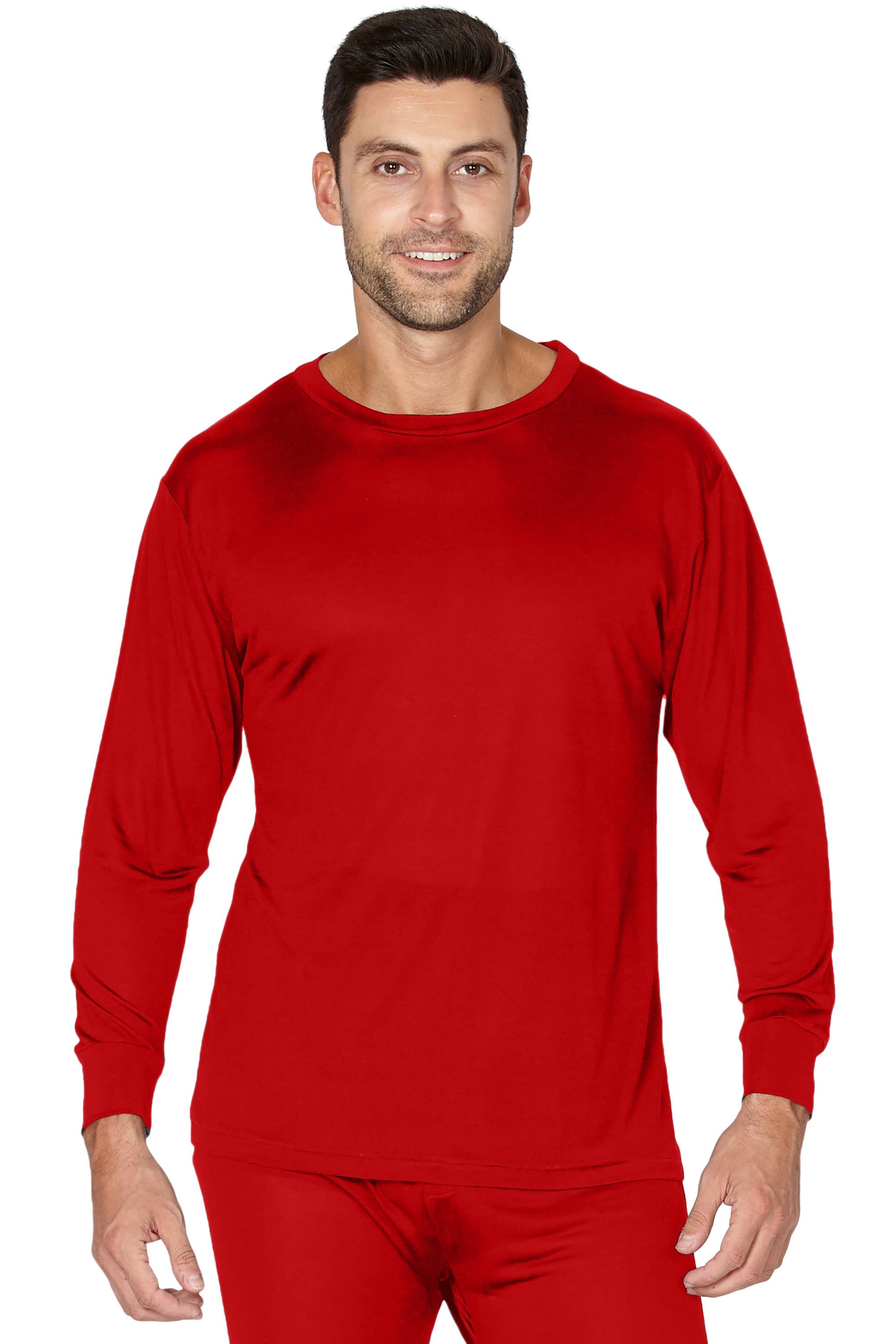 Intimo Men's Classic Silk Long John Adult Pajama Set Top and Bottom (Red, S)