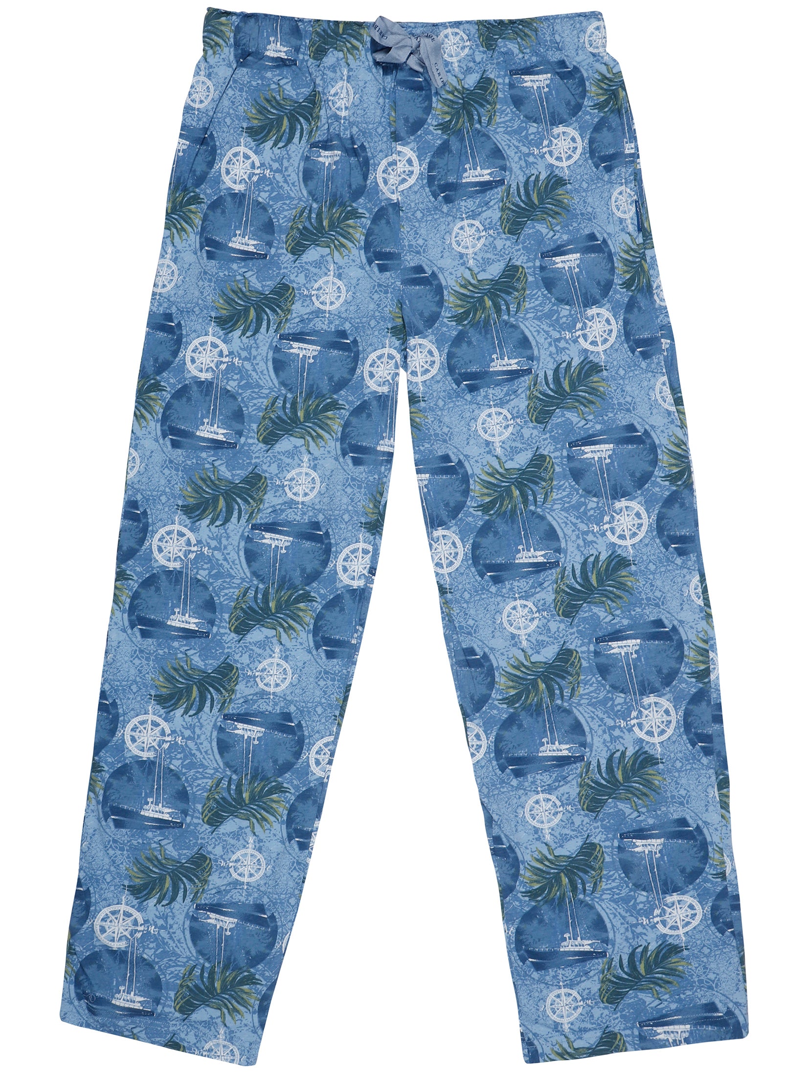 Caribbean Joe Mens' Sailboat Palm Leaf Print Pajama Pants