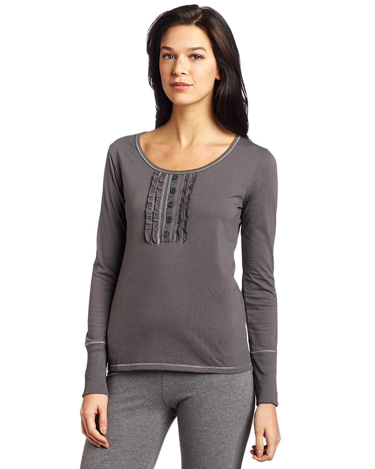 INTIMO Womens Ruffle Henley Pajama Sleep Top