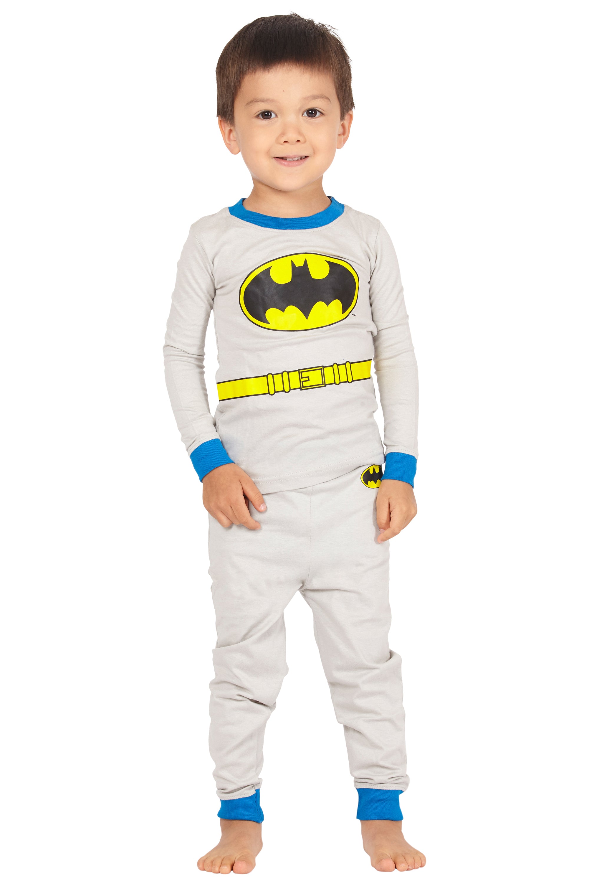 DC Comics Boys Batman Gray Tight Fit 2 PC Long Sleeve Pajama Pant Set
