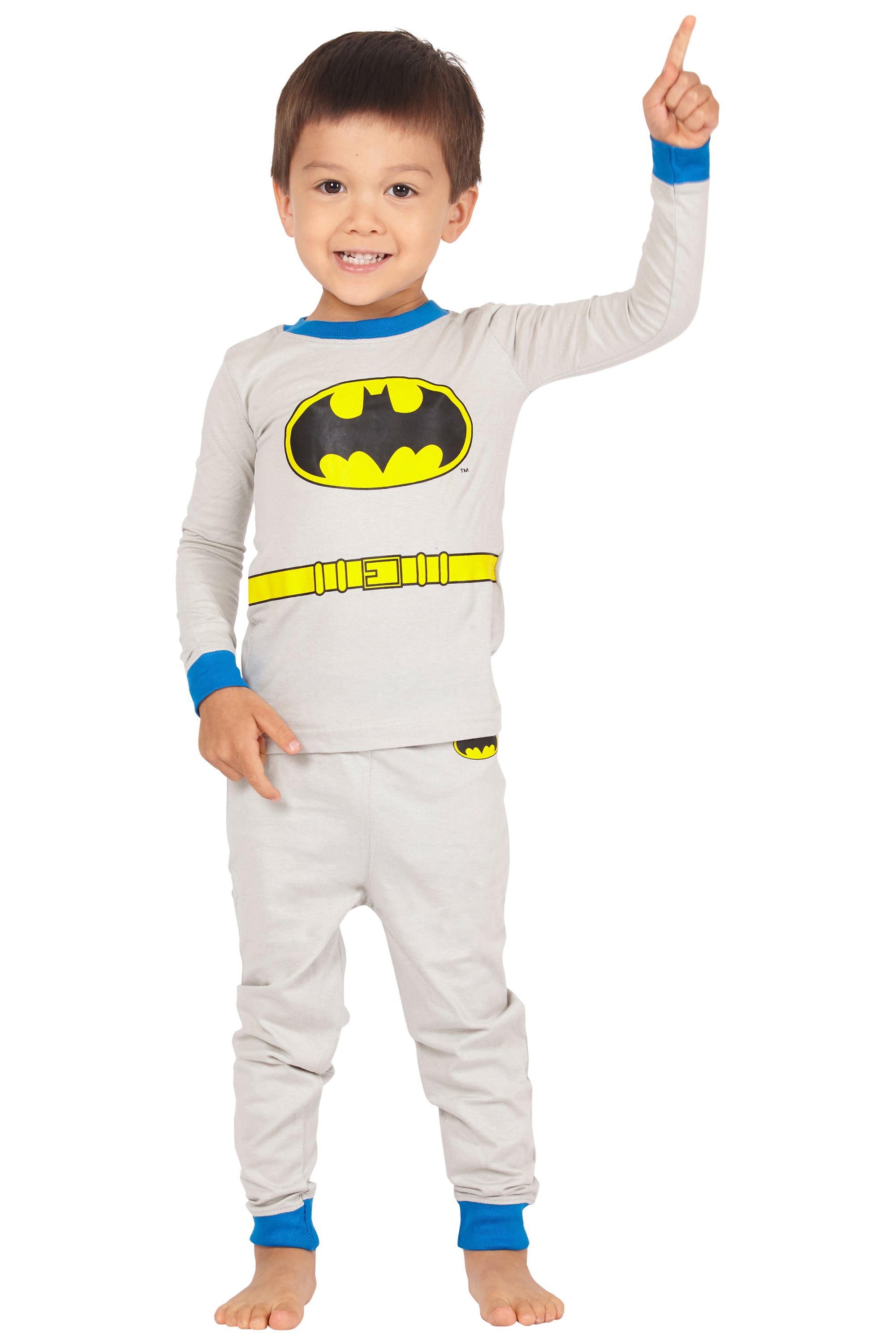 DC Comics Boys Batman Gray Tight Fit 2 PC Long Sleeve Pajama Pant Set