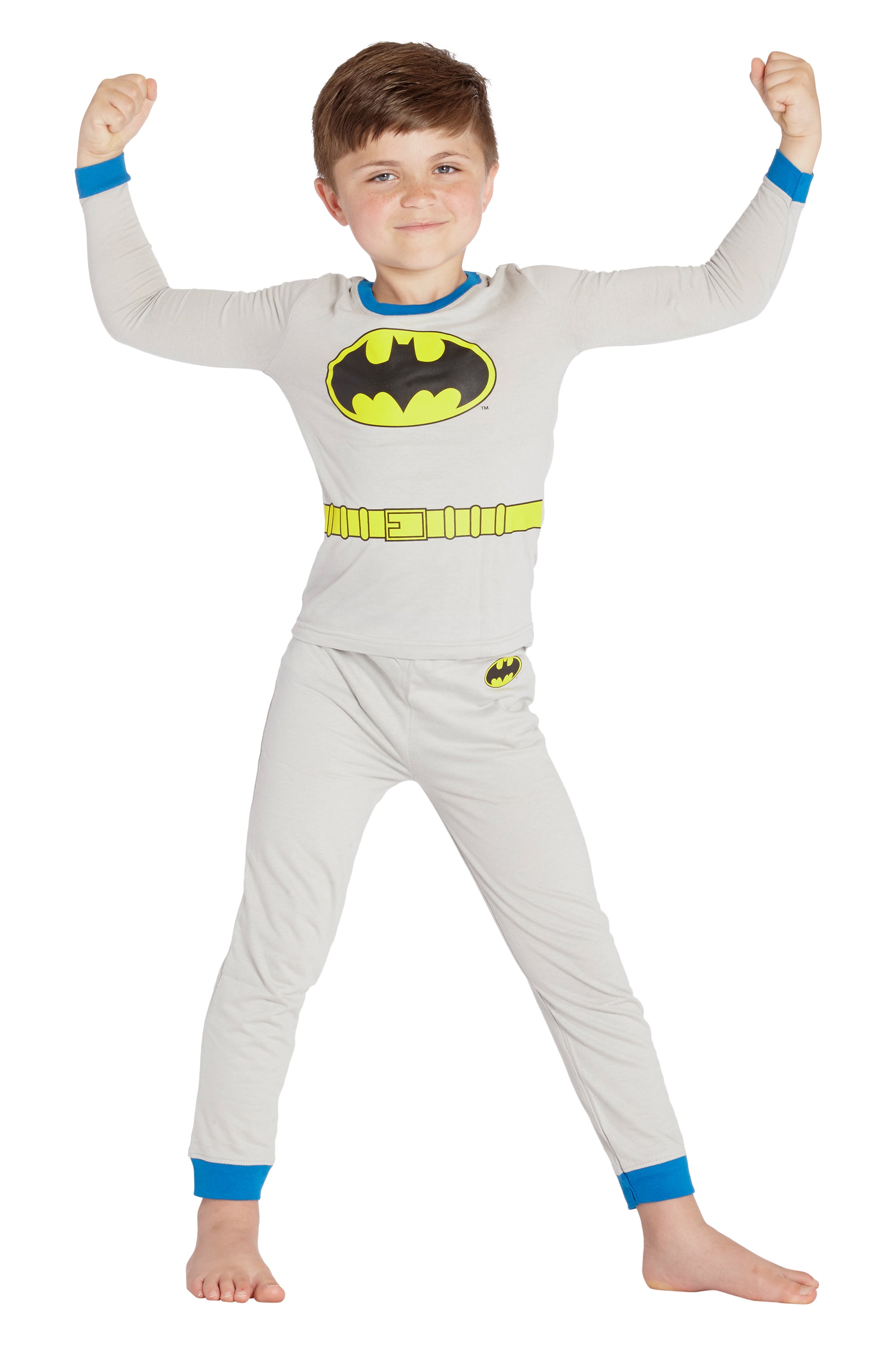 DC Comics Boys Batman Gray Tight Fit 2 PC Long Sleeve Pajama Pant Set