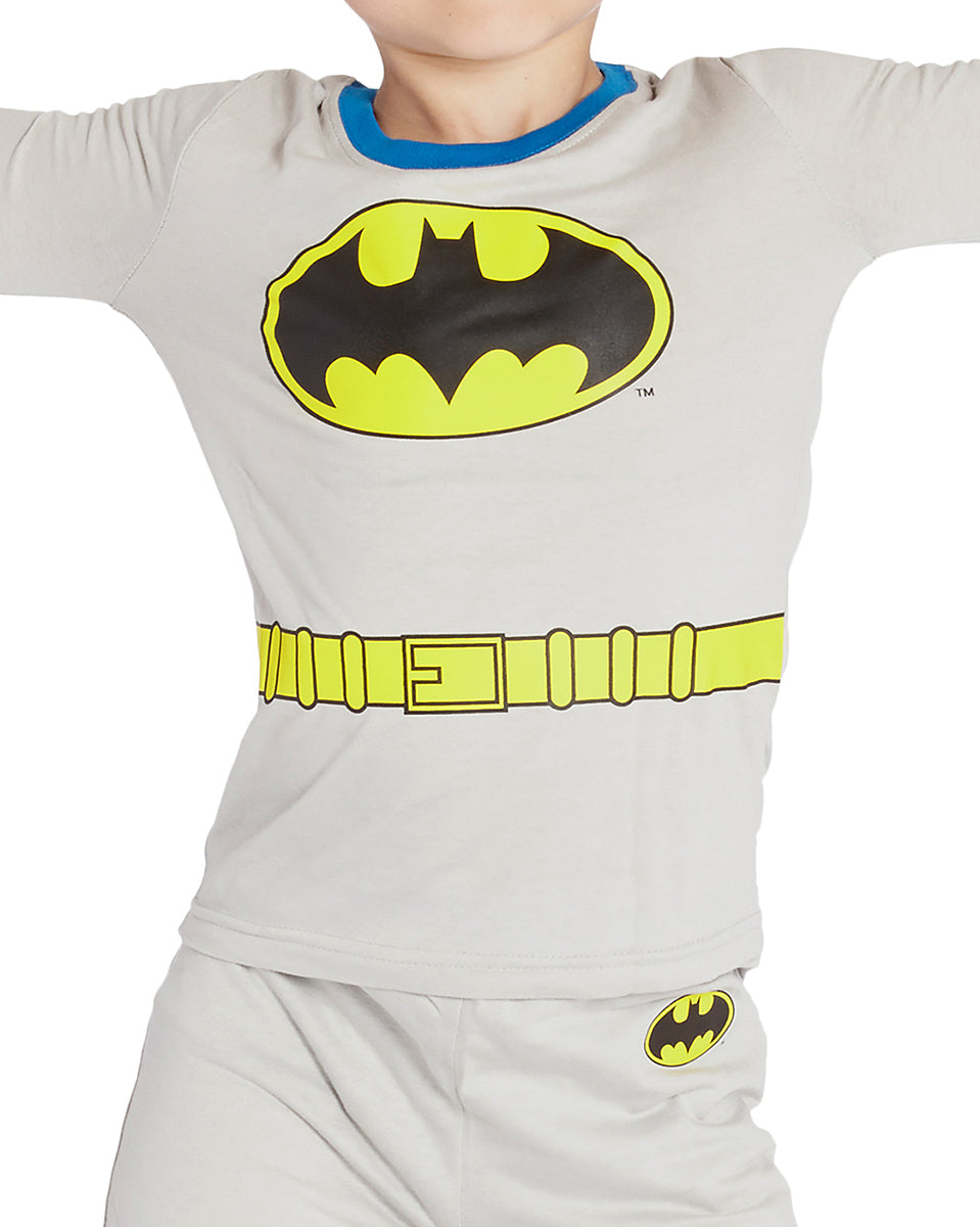 DC Comics Boys Batman Gray Tight Fit 2 PC Long Sleeve Pajama Pant Set