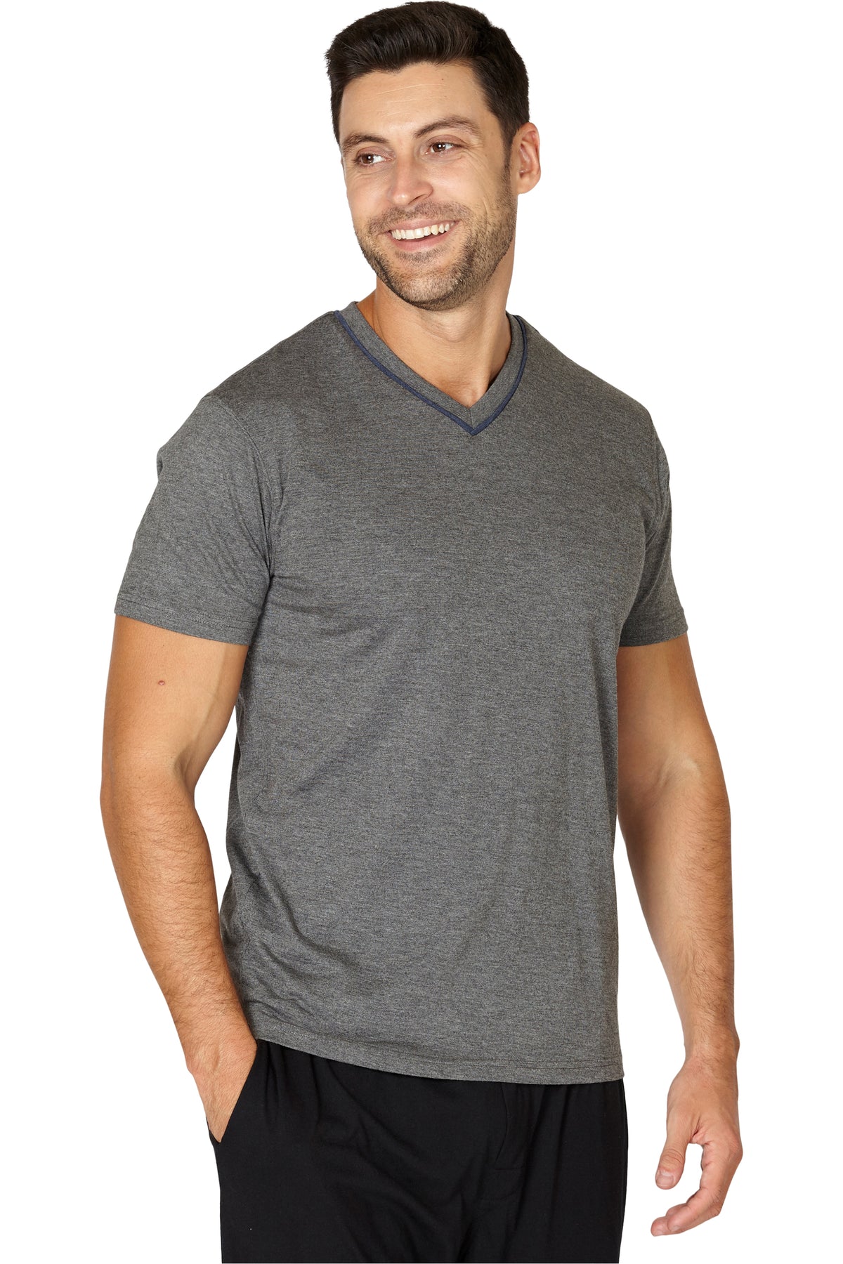 Black Brown Men's Soft Knit Adult Sleep Lounge Pajama T-Shirt