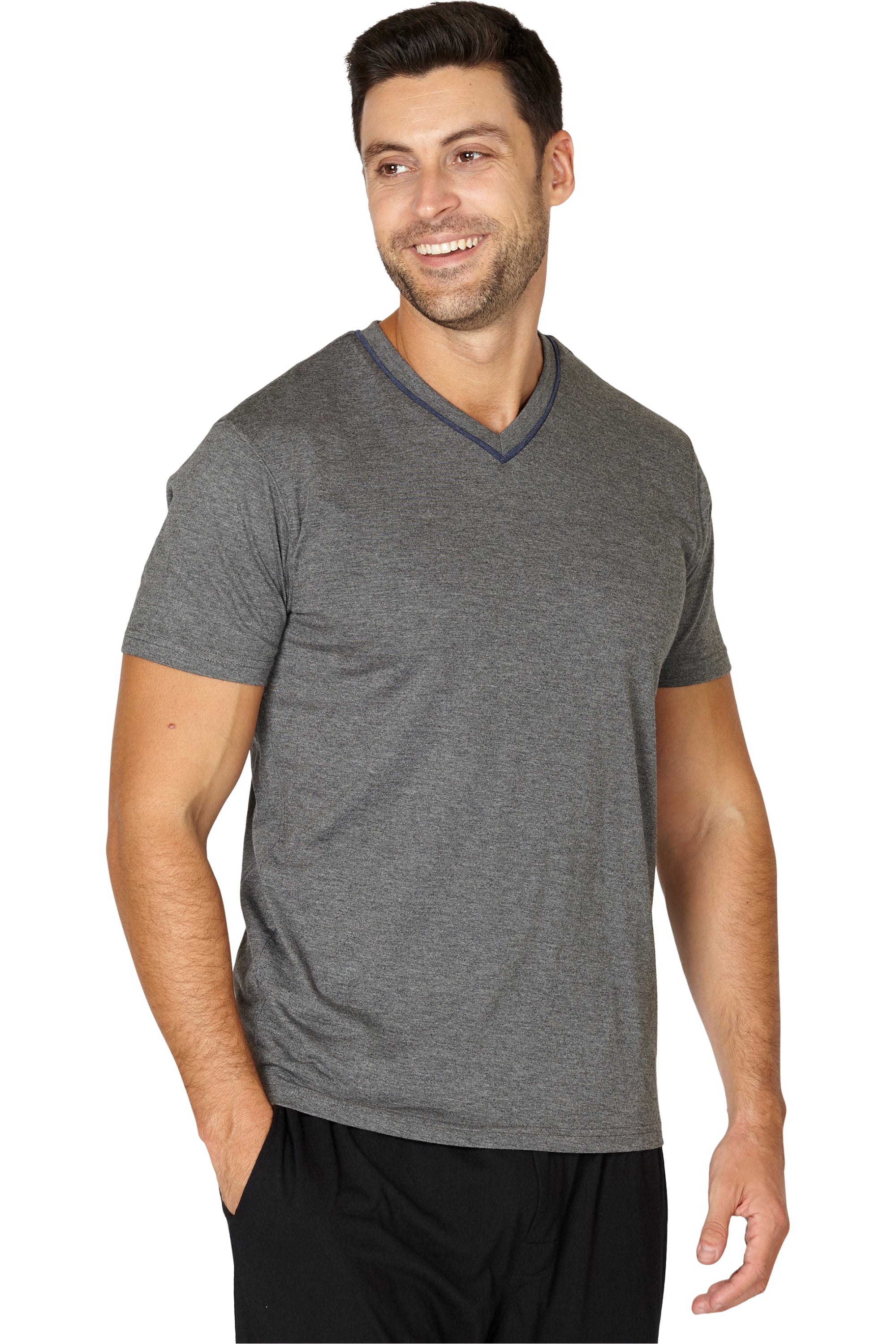 Black Brown Men's Soft Knit Adult Sleep Lounge Pajama T-Shirt