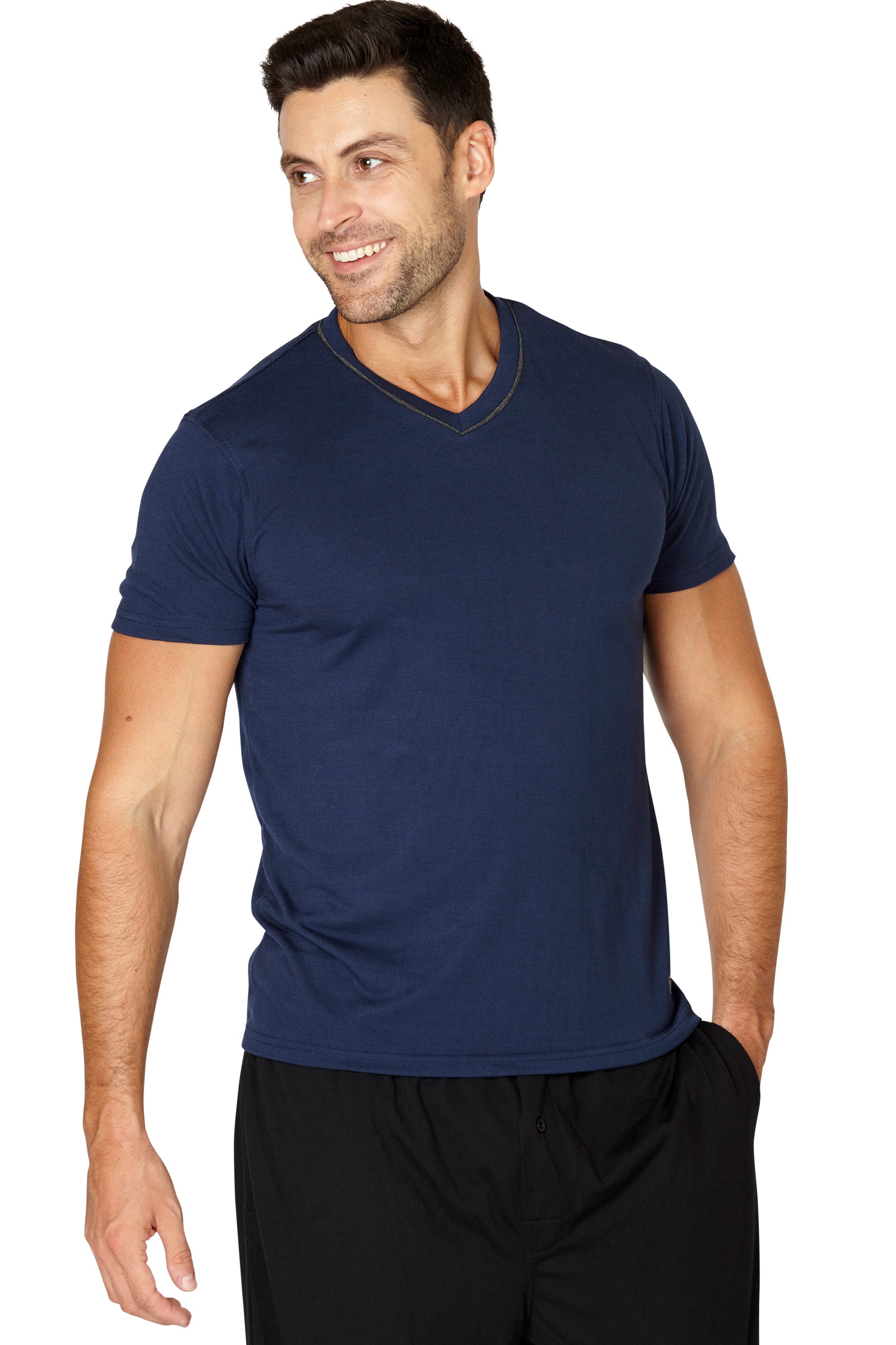 Black Brown Men's Soft Knit Adult Sleep Lounge Pajama T-Shirt