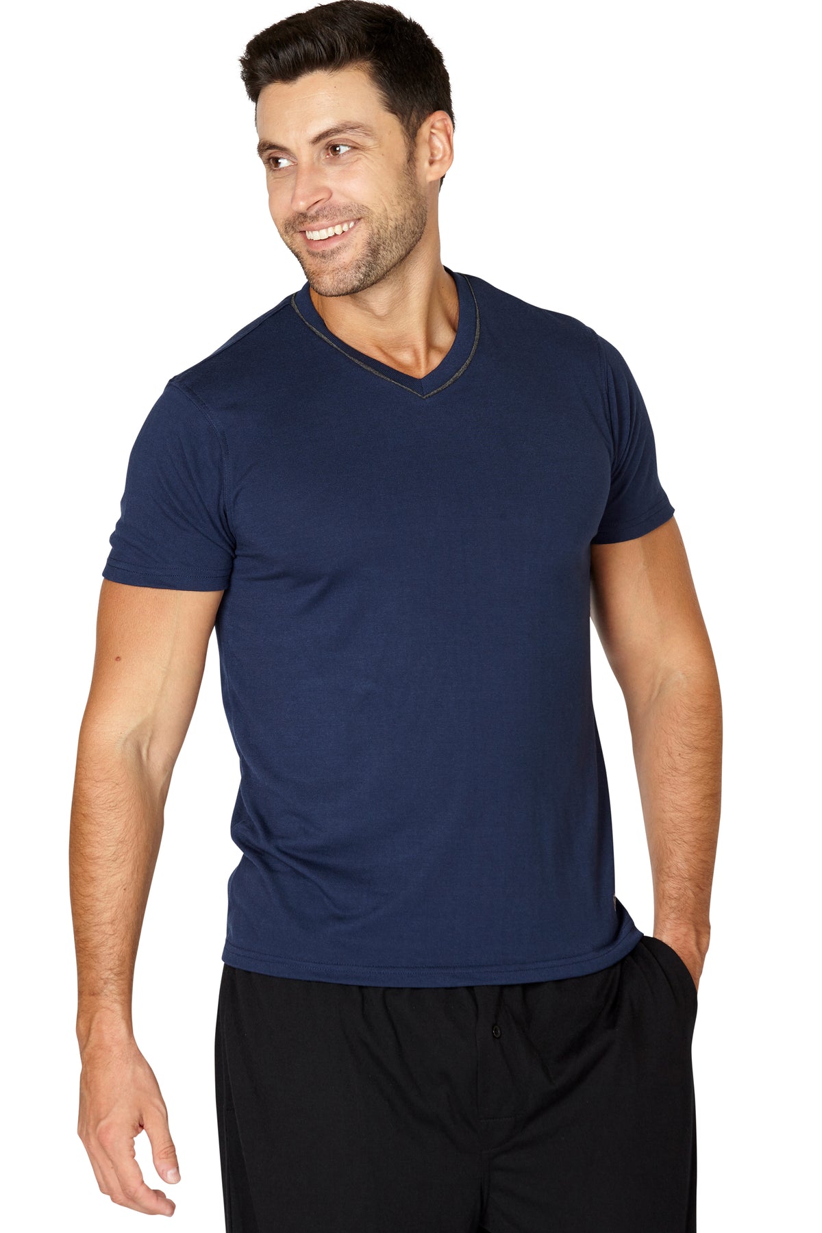Black Brown Men's Soft Knit Adult Sleep Lounge Pajama T-Shirt