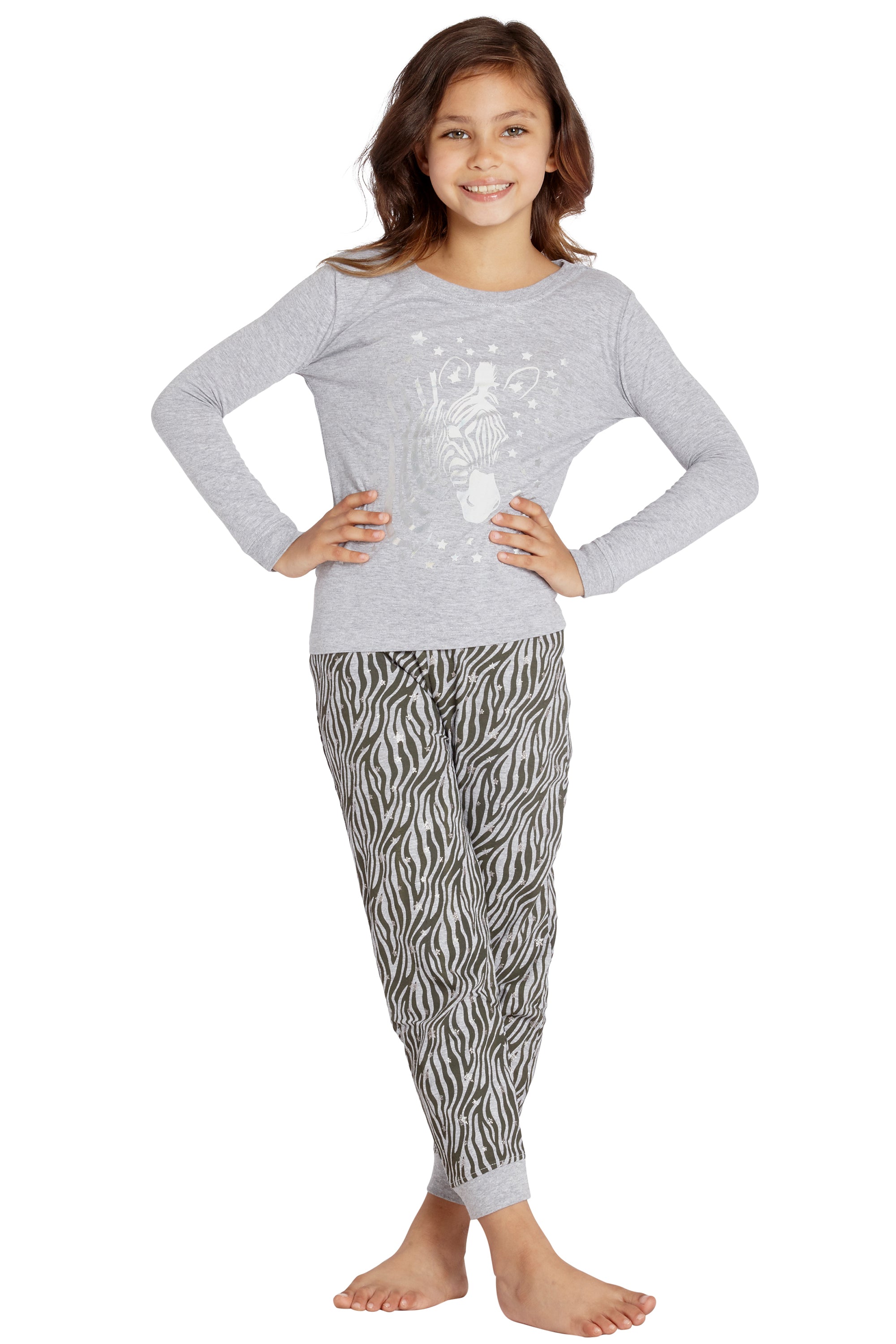 Chloe & Olivia Shining Star Cotton Pajama Set, Gray, 10