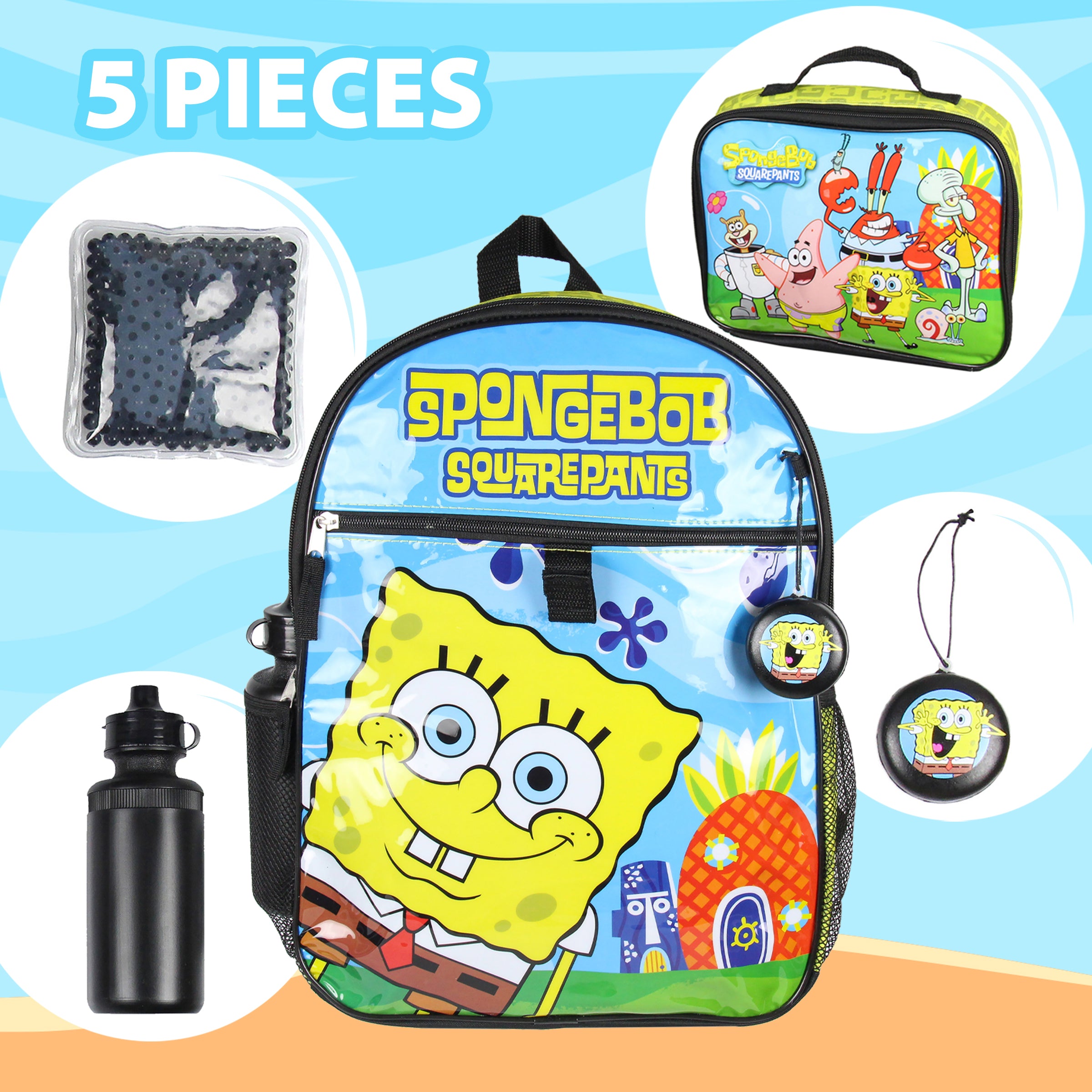 SpongeBob SquarePants 5 PC Backpack Lunch box Icepack Water Bottle 16"