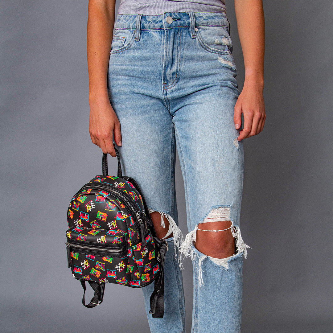 MTV Music Television '80s Logo Tossed Print Zippered Mini Small Backpack Bag