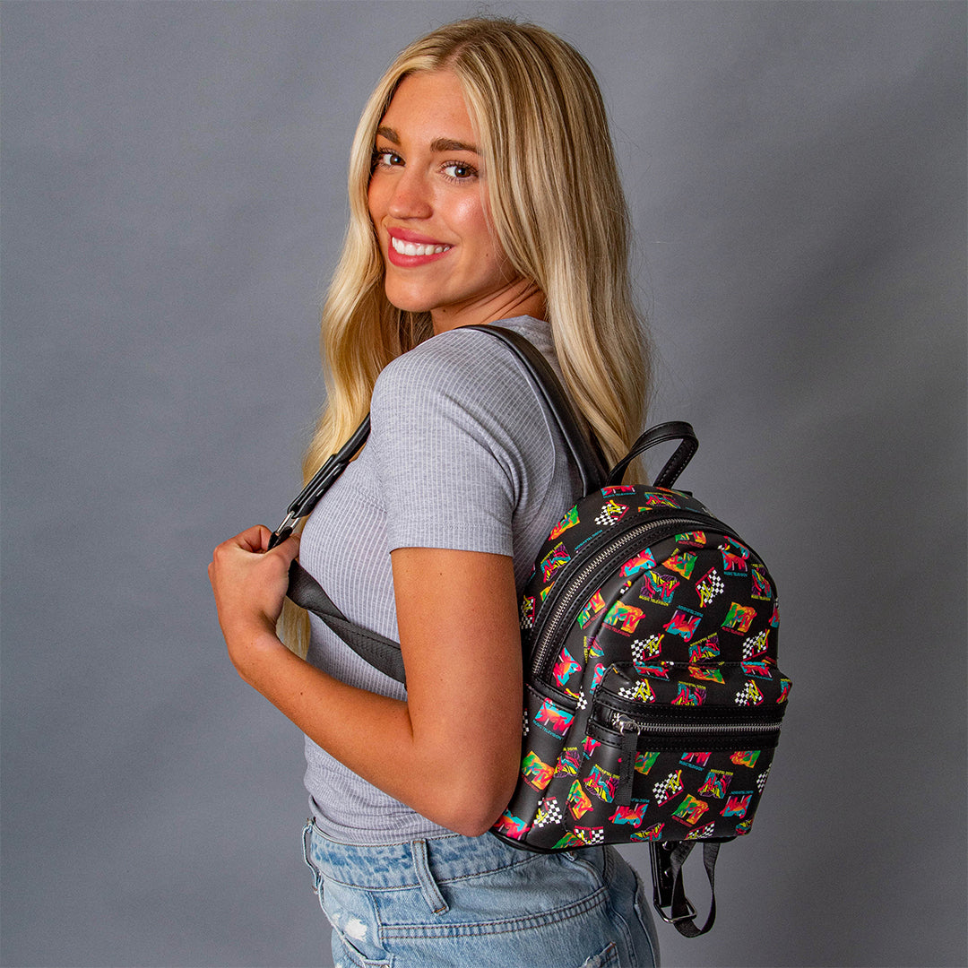MTV Music Television '80s Logo Tossed Print Zippered Mini Small Backpack Bag