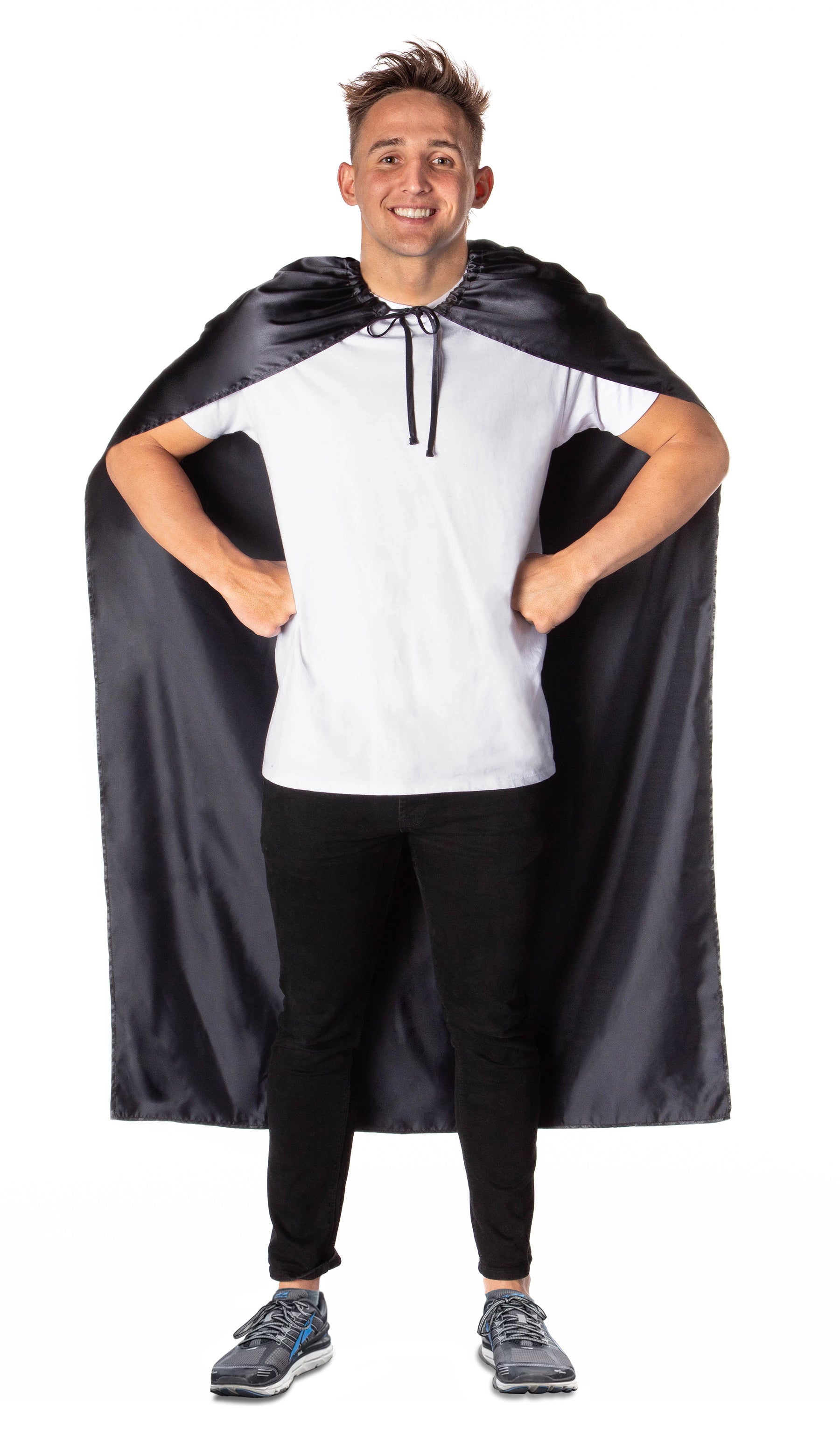 OSFM Black Satin Halloween Vampire Superhero Costume Cape for Men and Women with Adjustable Tie at Neck