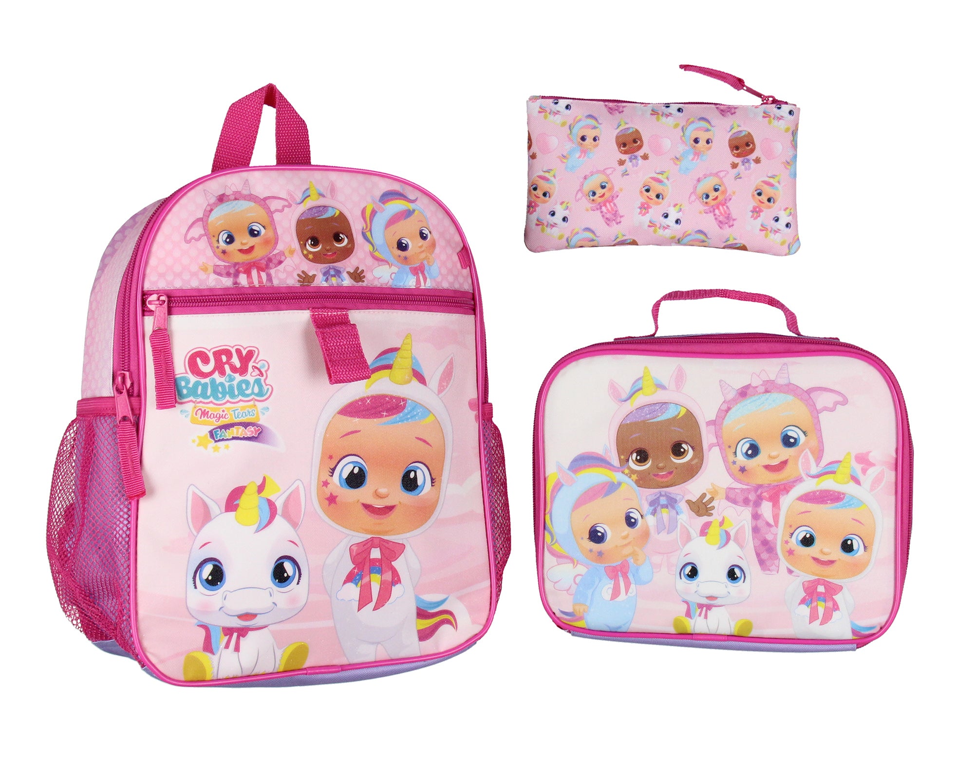 Cry Babies Magic Tears Characters Unicorn 3 PC Backpack Lunch box Pencil Pouch
