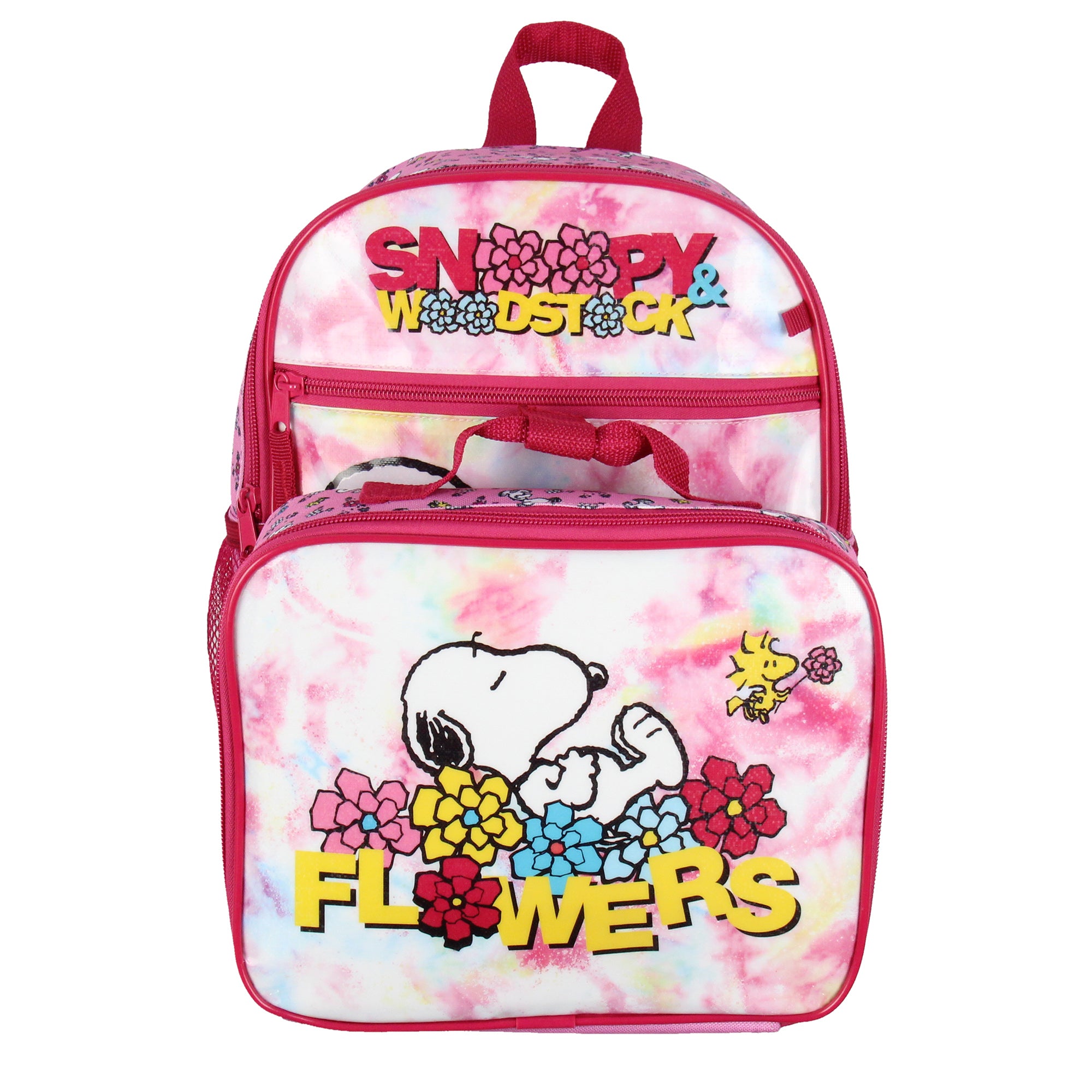 Peanuts Snoopy Woodstock Flower Character 3 PC 12" Mini Backpack Lunch box Pencil Pouch