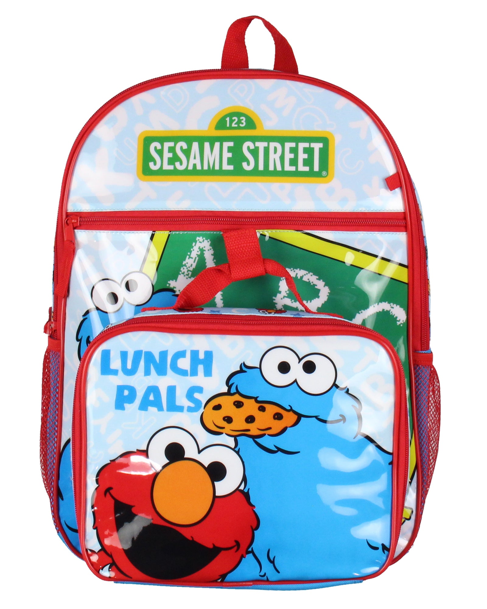 Sesame Street ABC Cookie Monster Elmo 3 PC Backpack Lunch Box Pencil Pouch 16"
