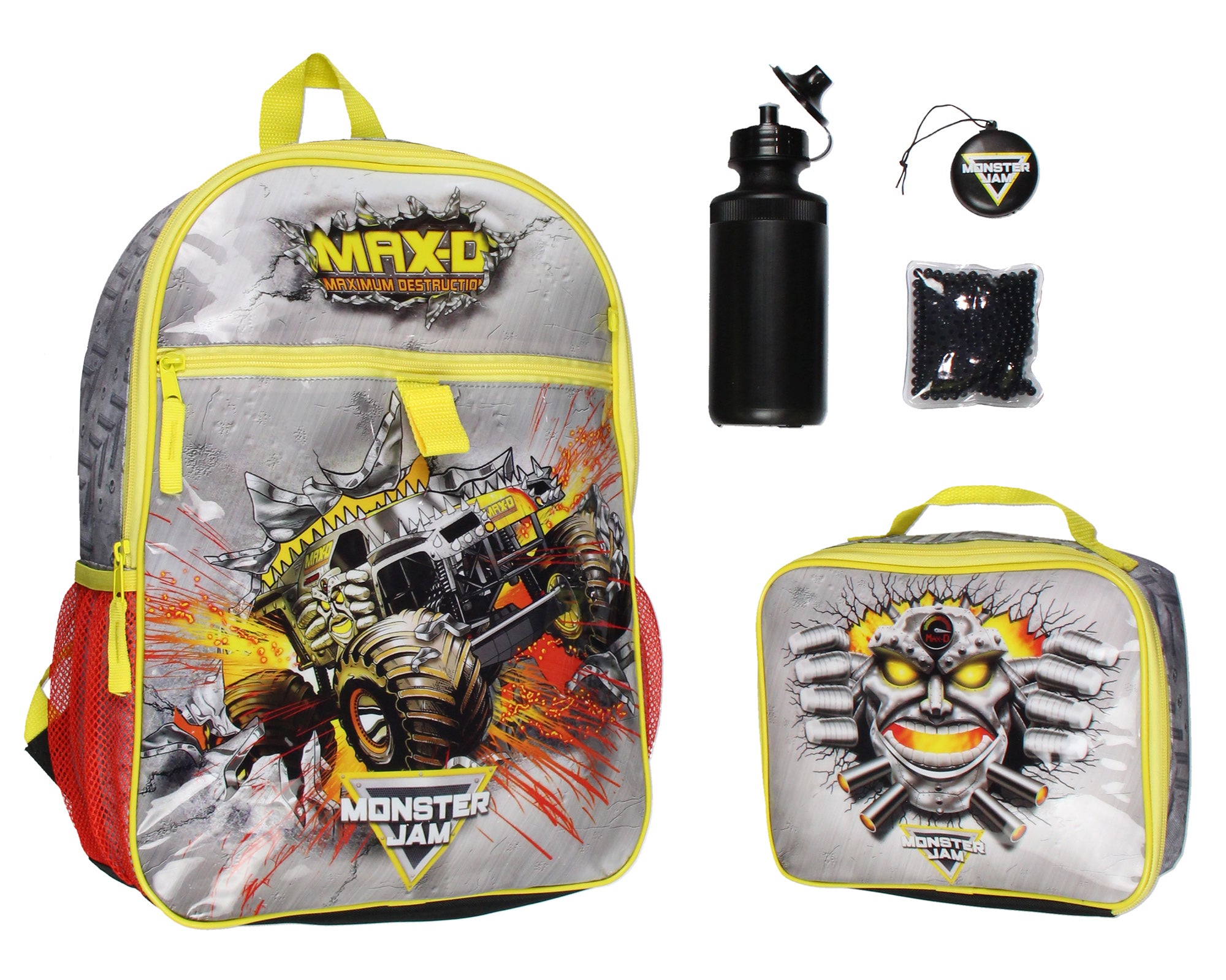Monster Jam MAX-D Monster Truck 5 PC Backpack Lunch Box Water Bottle 16"
