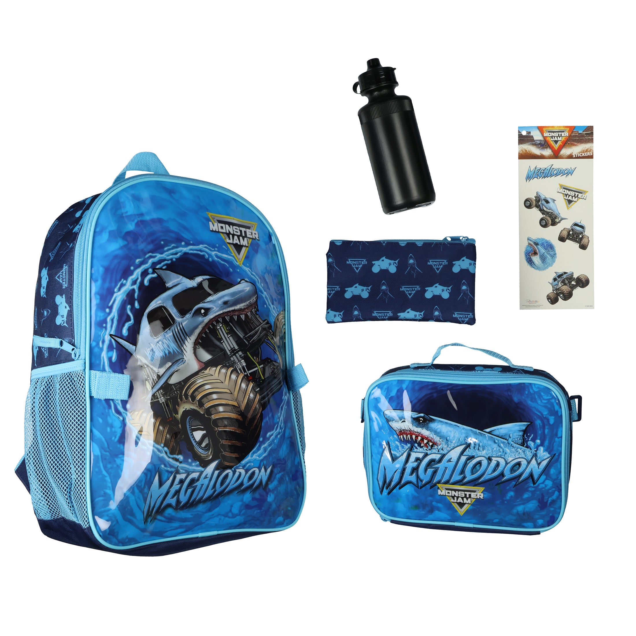 Monster Jam Megalodon 5-Piece Backpack Mega Set with Detachable Lunchbox