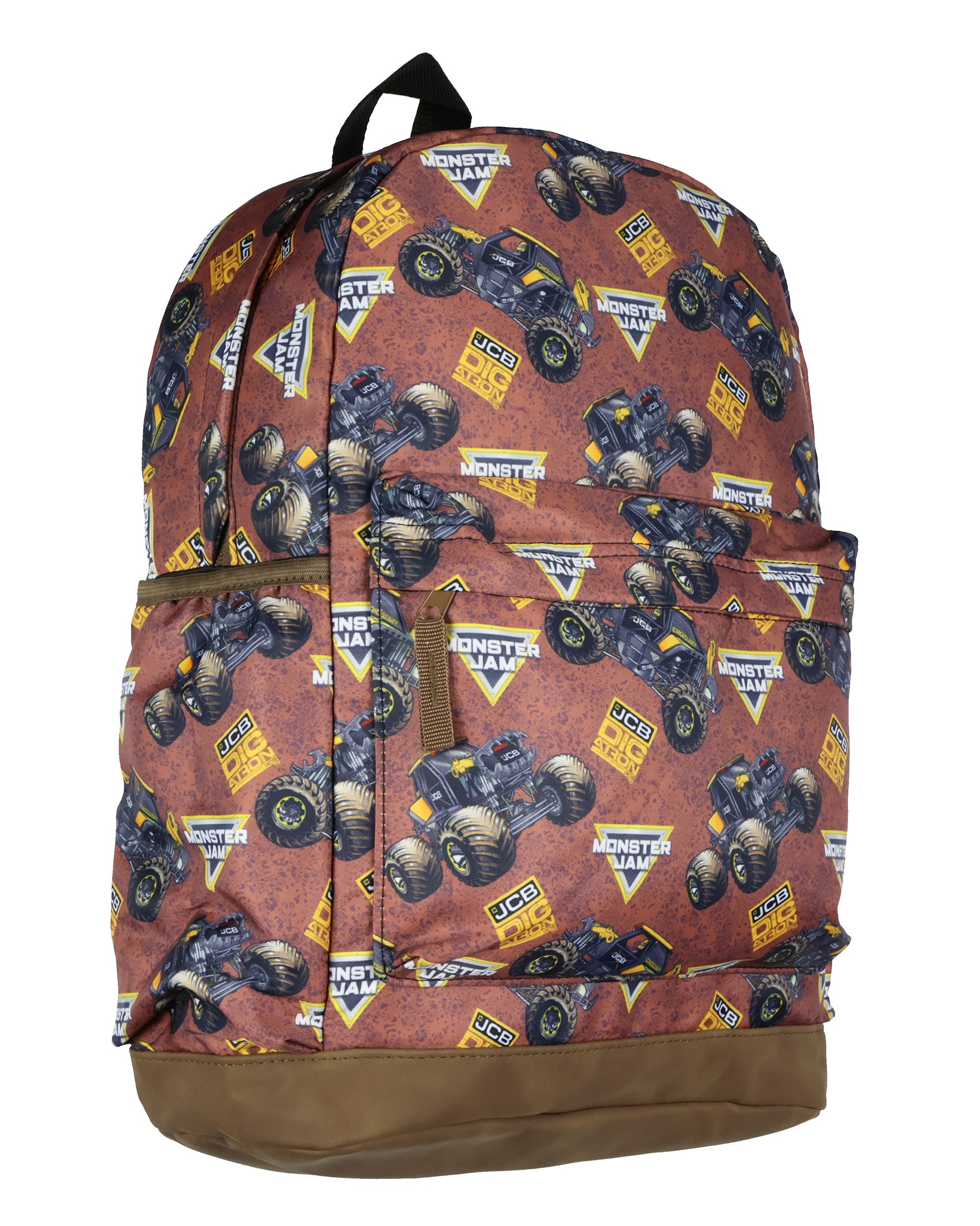 Monster Jam Trucks Backpack JCB DIGatron Allover Design Travel Bookbag
