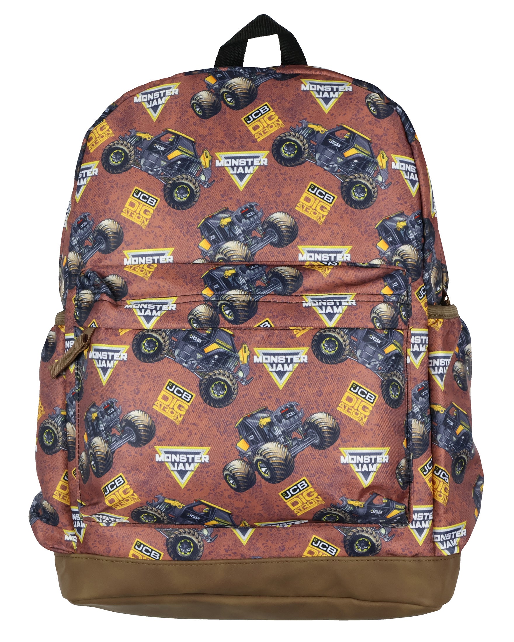 Monster Jam Trucks Backpack JCB DIGatron Allover Design Travel Bookbag