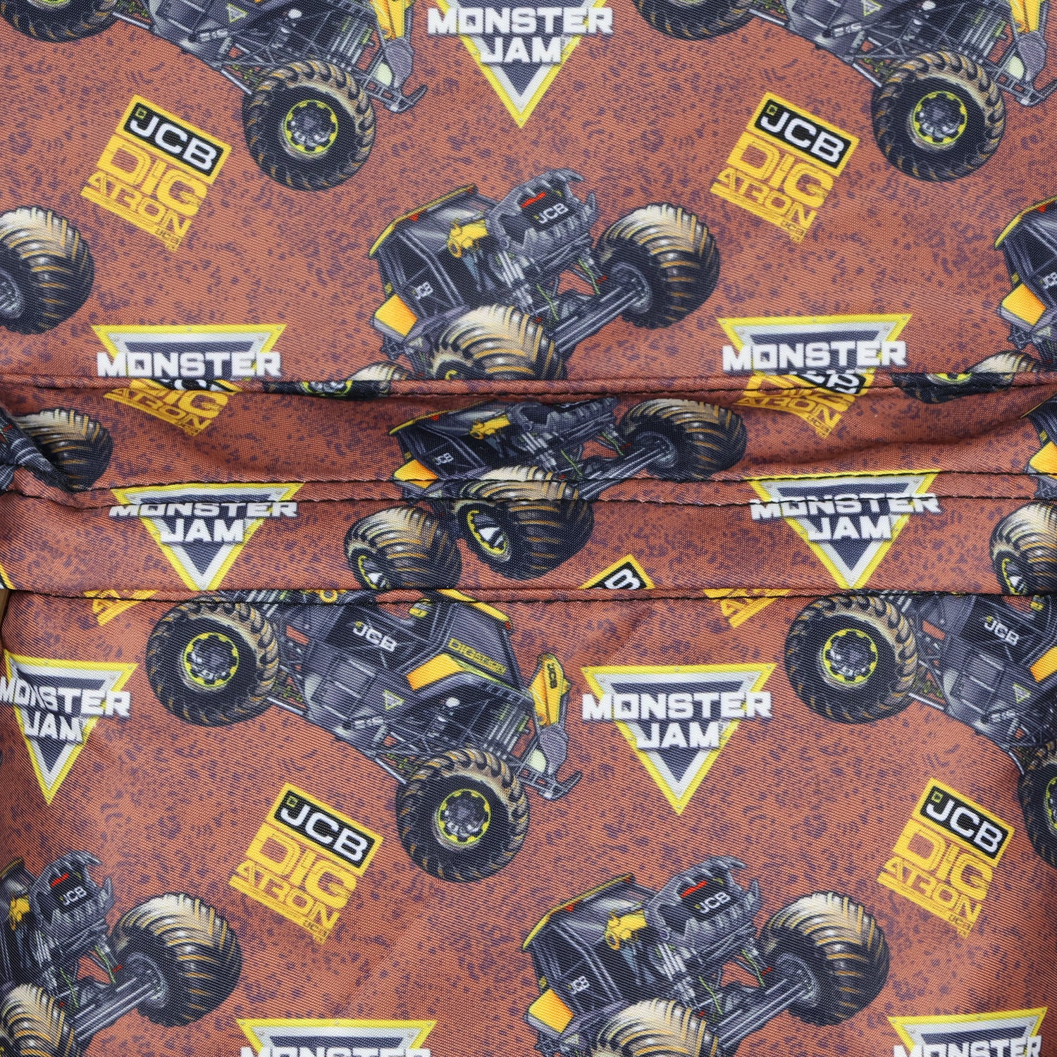 Monster Jam Trucks Backpack JCB DIGatron Allover Design Travel Bookbag