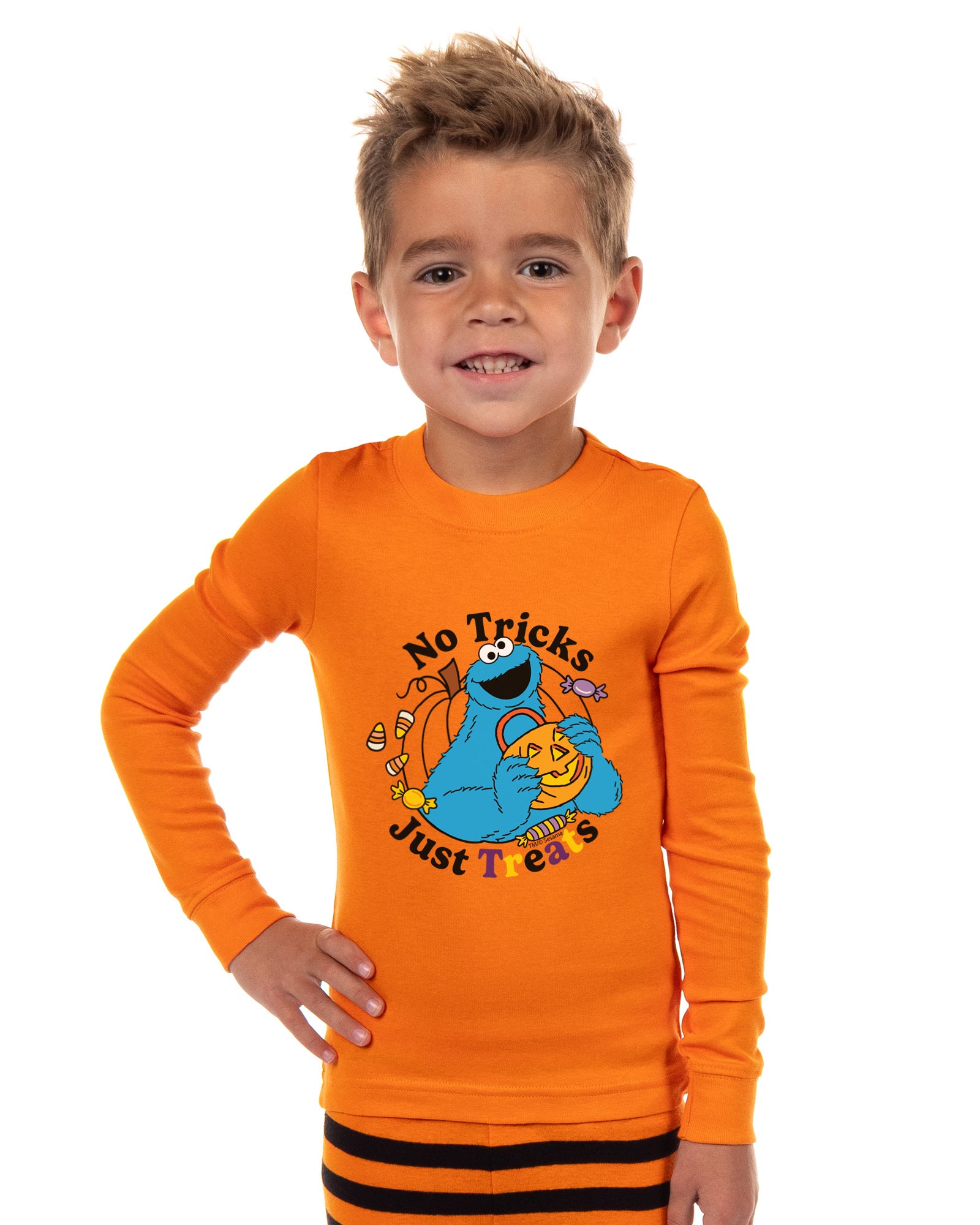 Sesame Street Toddler Boys' Halloween Cookie Monster No Tricks Just Treats 2 Piece Long Sleeve Pajama Set