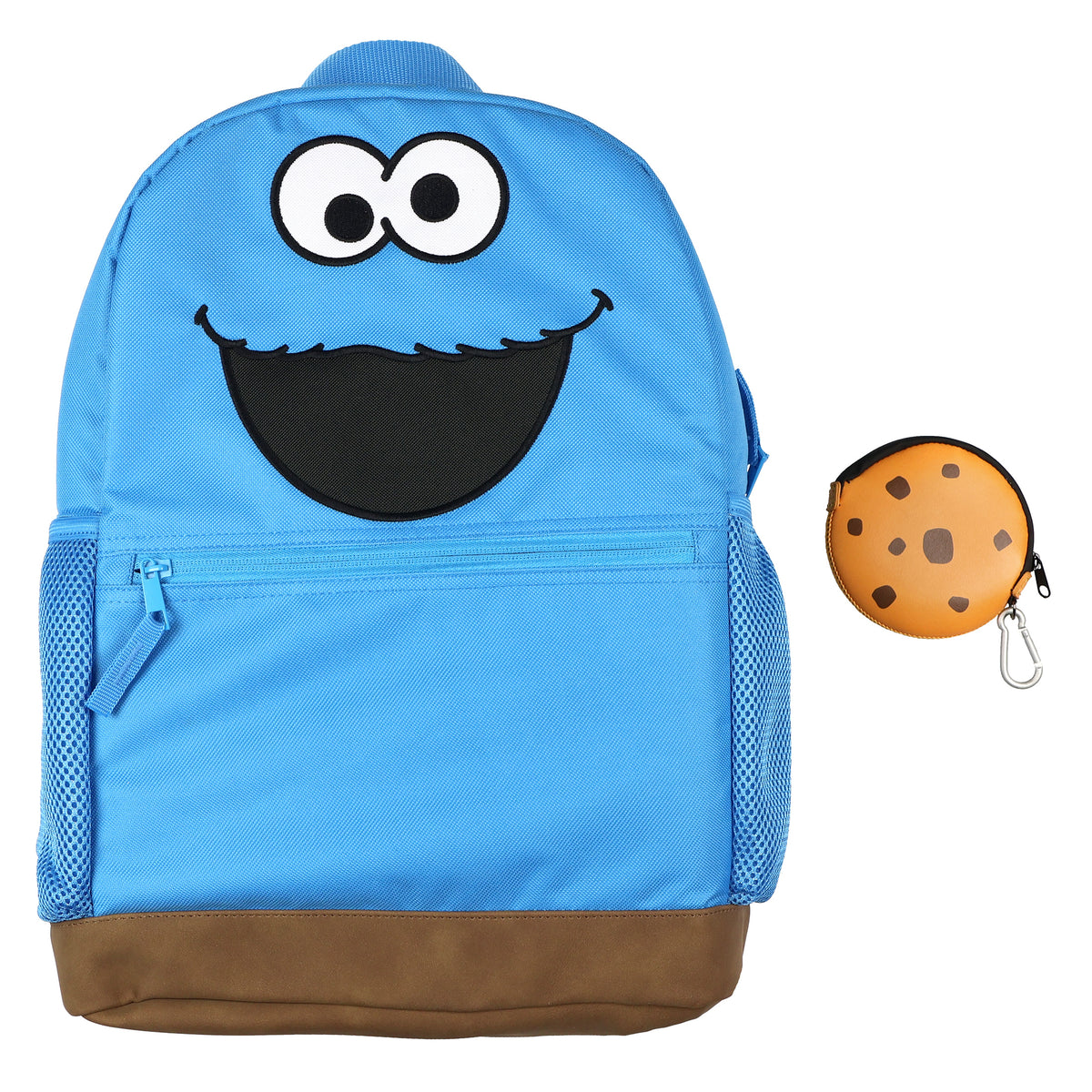Sesame Street Backpack Cookie Monster 16" Book Bag with Keychain Cookie Pouch
