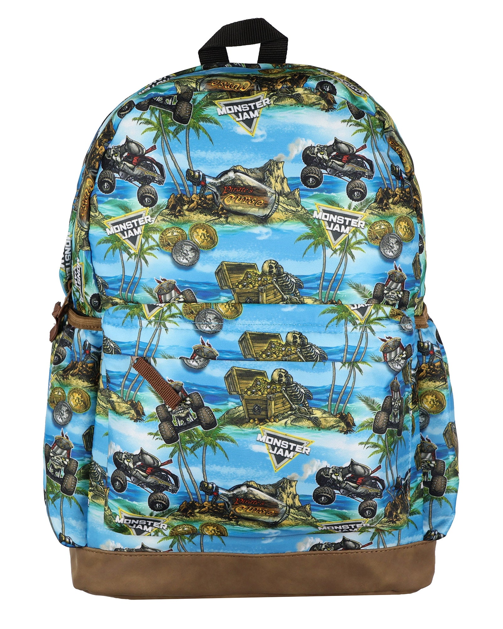 Monster Jam Backpack Pirate Curse All Over Design 16" Book Bag School