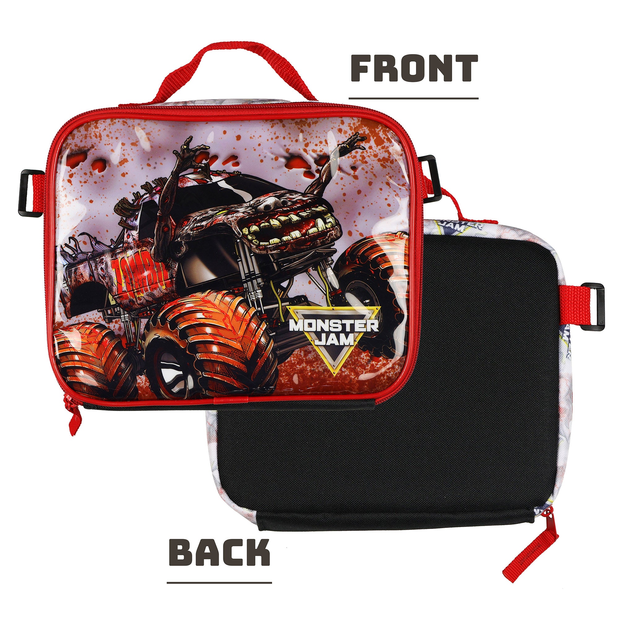 Monster Jam Zombie 5-Piece 16" Backpack Set with Detachable Lunch Box Book Bag