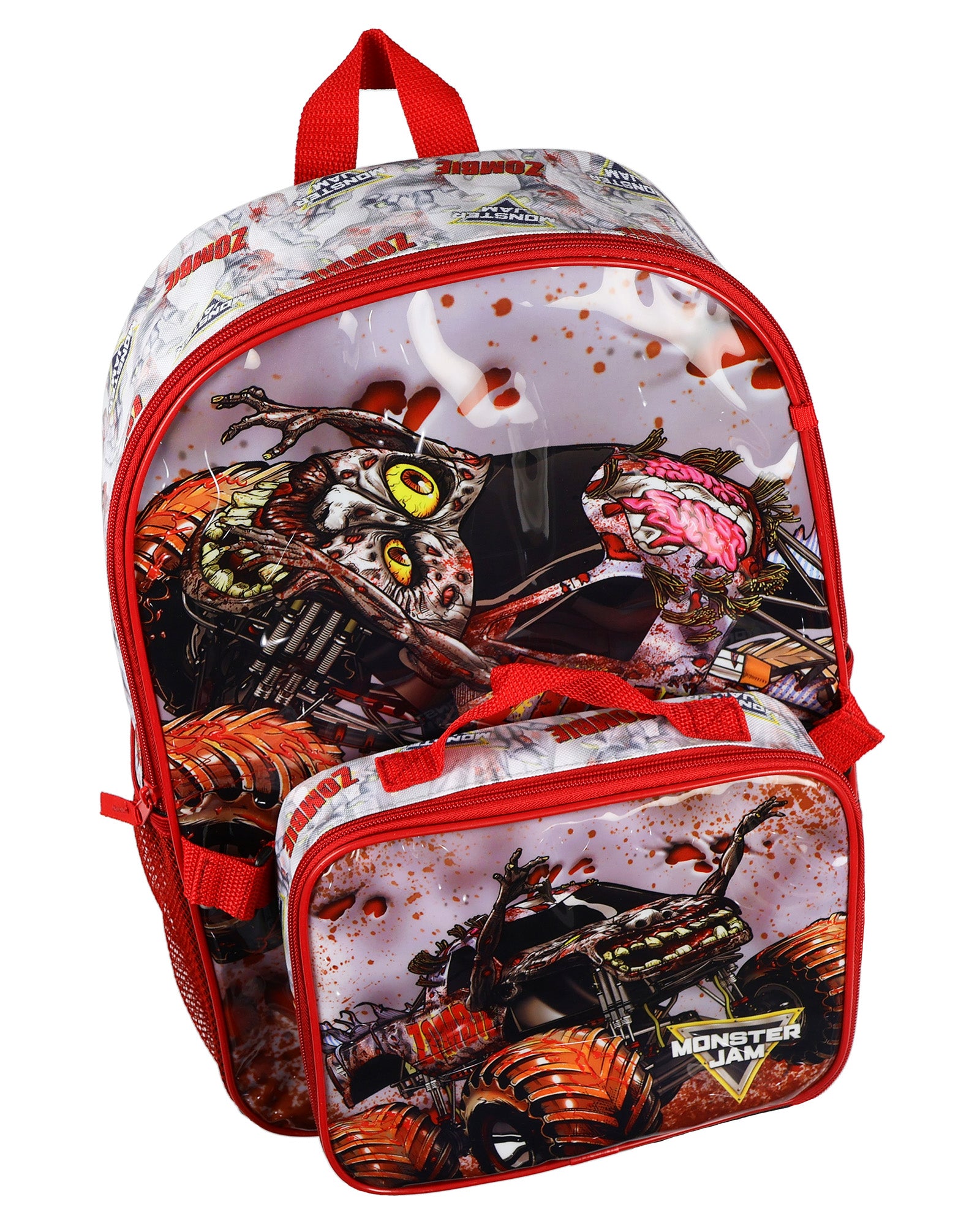 Monster Jam Zombie 5-Piece 16" Backpack Set with Detachable Lunch Box Book Bag