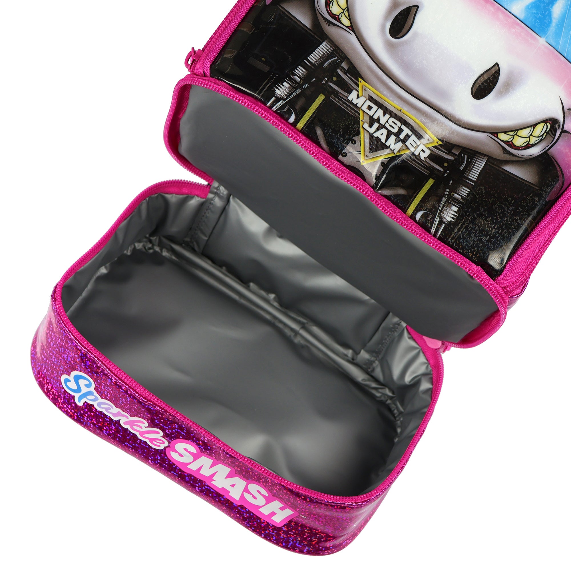 Monster Jam Lunch Box Sparkle Smash 10" Insulated Dual Compartment Tote Bag