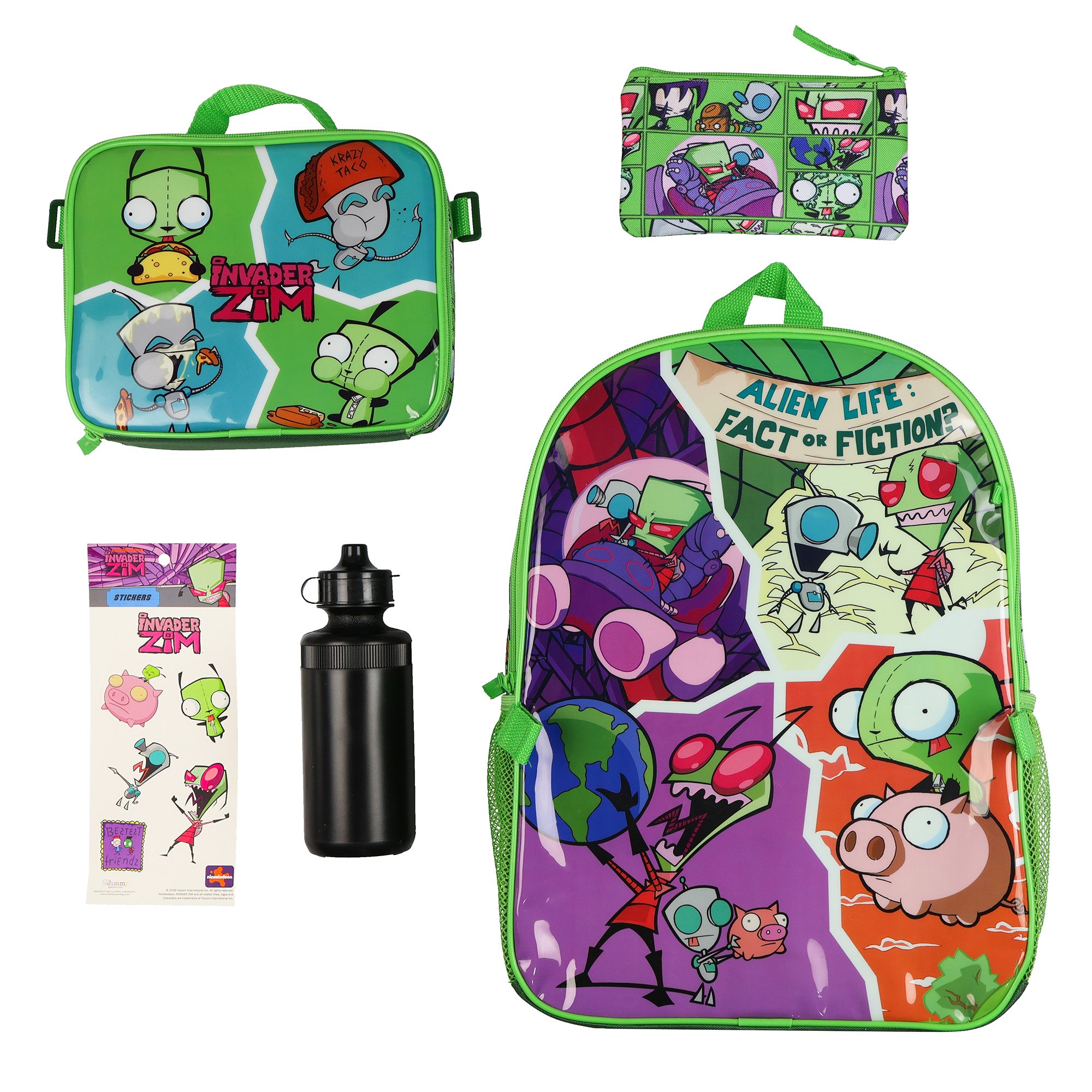 Nickelodeon Invader Zim 5-Piece Backpack with Lunch Box Pencil Case 16" Book Bag