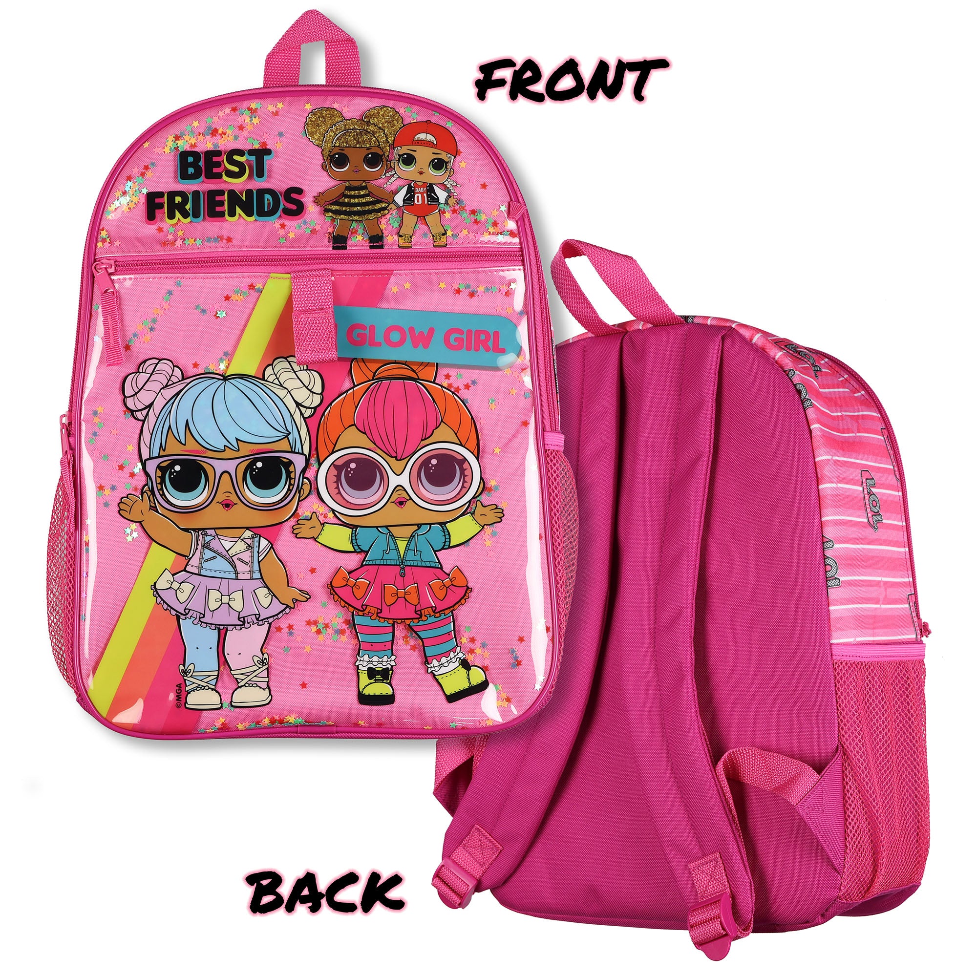 LOL Surprise! Backpack 16" You Glow Girl 5 Piece Set with Detachable Lunch Box