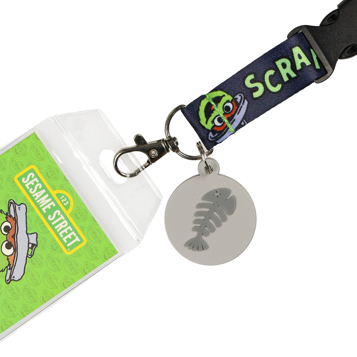 Sesame Street Lanyard Oscar the Grouch Breakaway Clear ID Badge Holder and Charm
