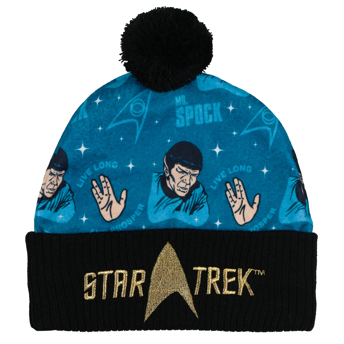 Star Trek Beanie Mr. Spock Adult Pom Pom Cuff Knit Hat, OSFM