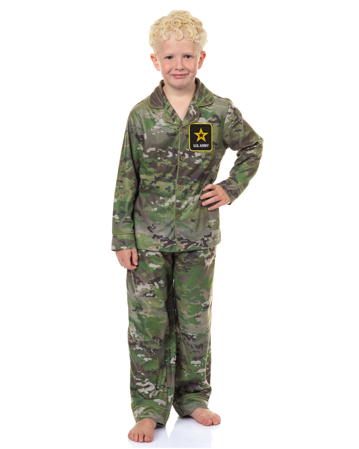 U.S. Army Pajamas Boys' 2-Piece Coat Front Flannel Lounge Sleep Set
