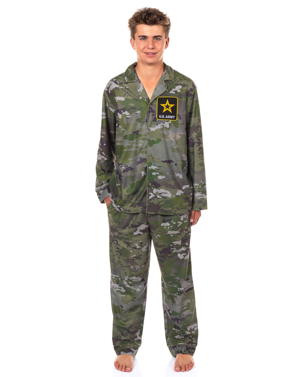 U.S. Army Pajamas Men's Camo 2-Piece Coat Front Lounge Sleep Set