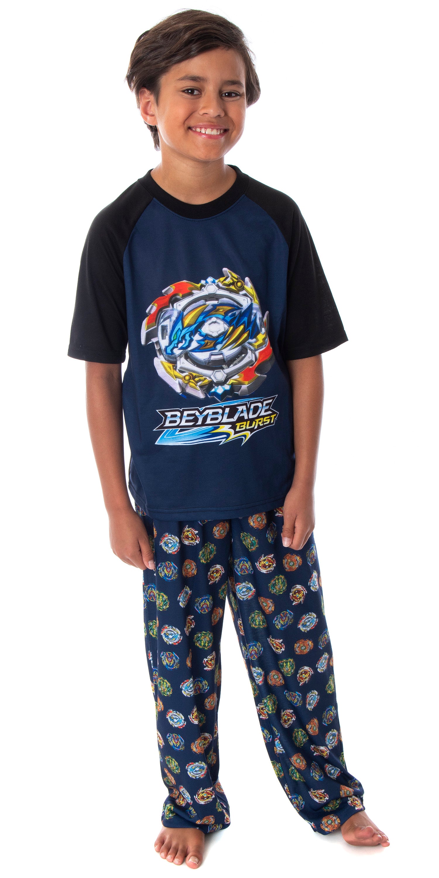 Beyblade Burst Boys' Wizard and Spinner Tops 2 Piece Pant/Raglan Pajama Set