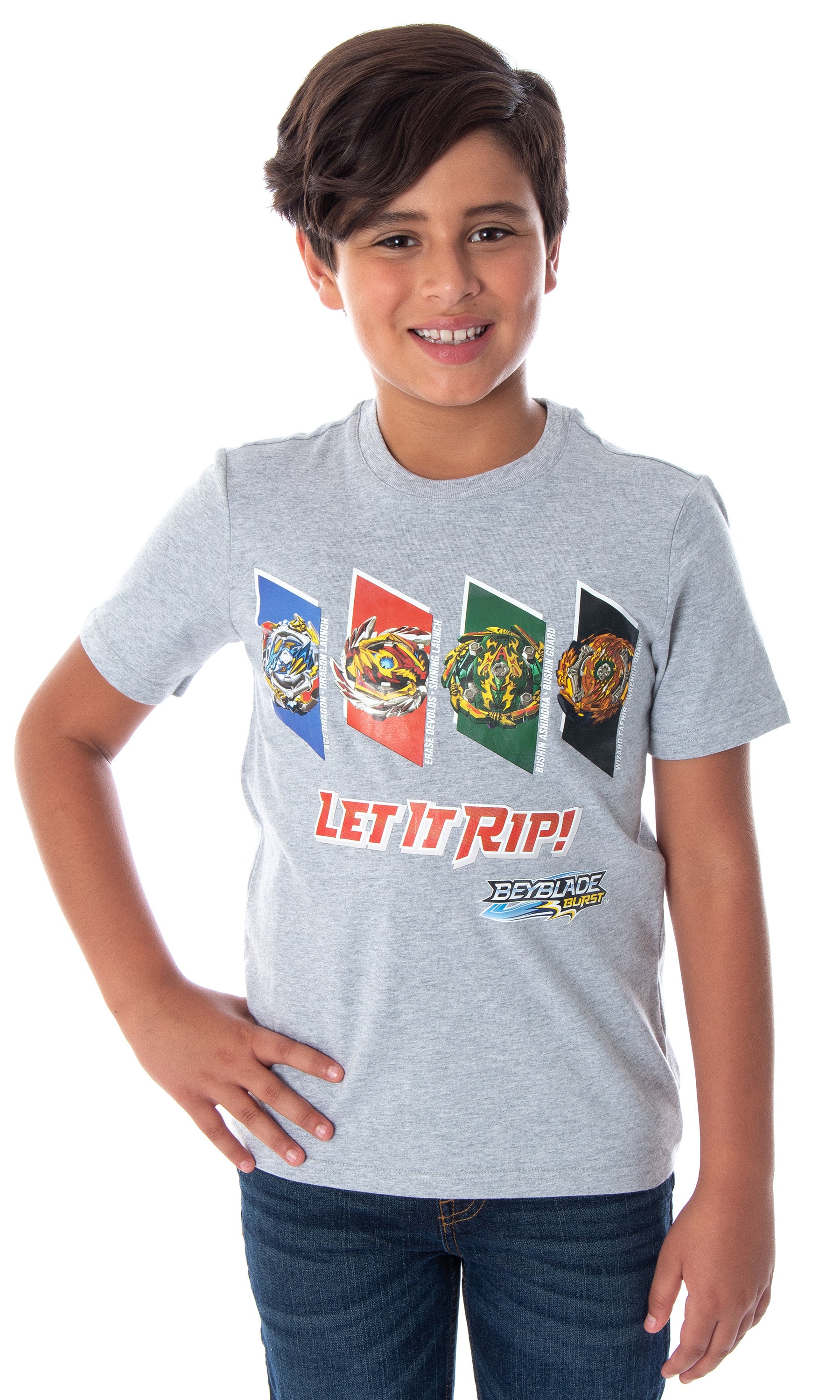 Beyblade Burst Boys' 4 Spinner Tops Design Fafnir Let It Rip! T-Shirt