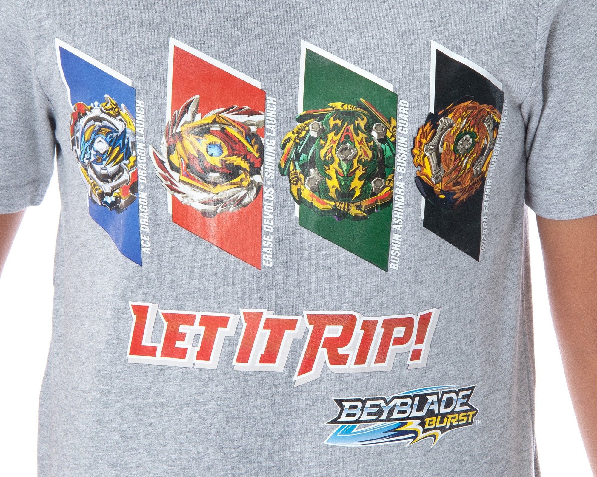 Beyblade Burst Boys' 4 Spinner Tops Design Fafnir Let It Rip! T-Shirt