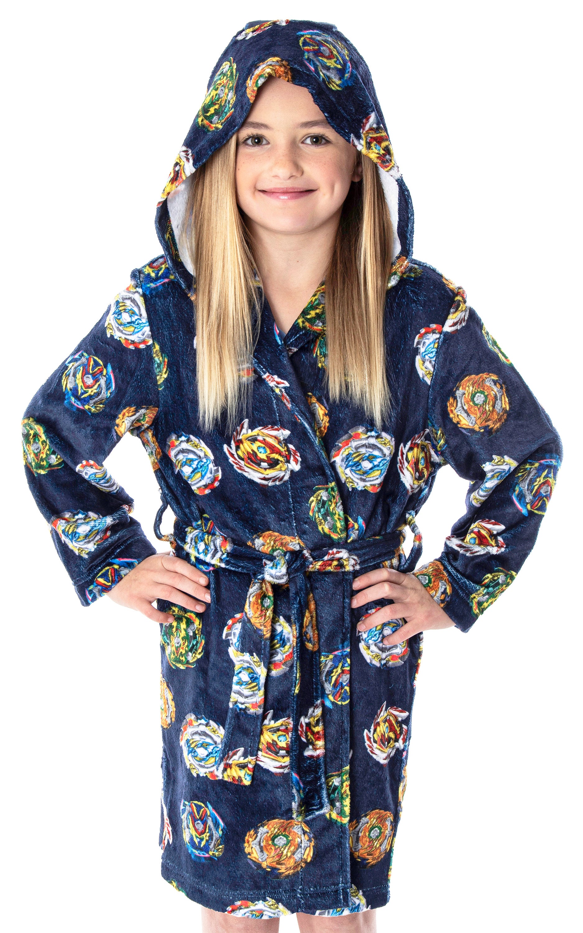 Beyblade Burst Boys' Spinner Tops Graphic Fleece Plush Hooded Robe Bathrobe