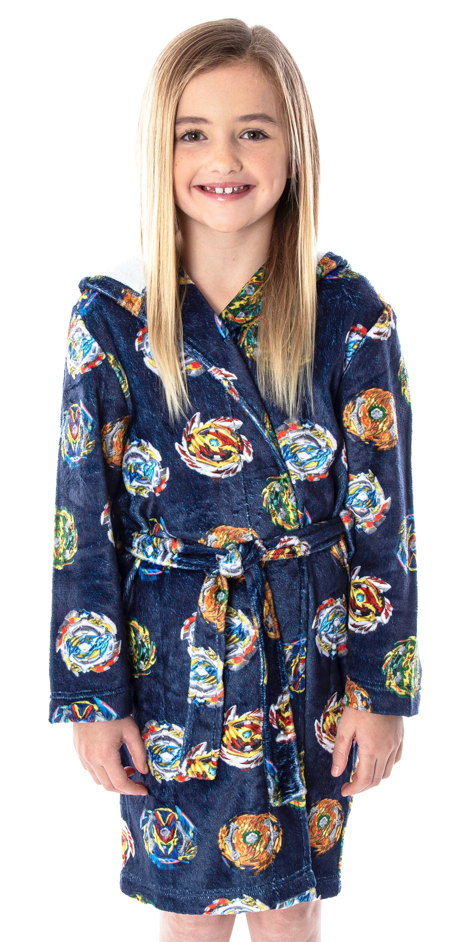 Beyblade Burst Boys' Spinner Tops Graphic Fleece Plush Hooded Robe Bathrobe