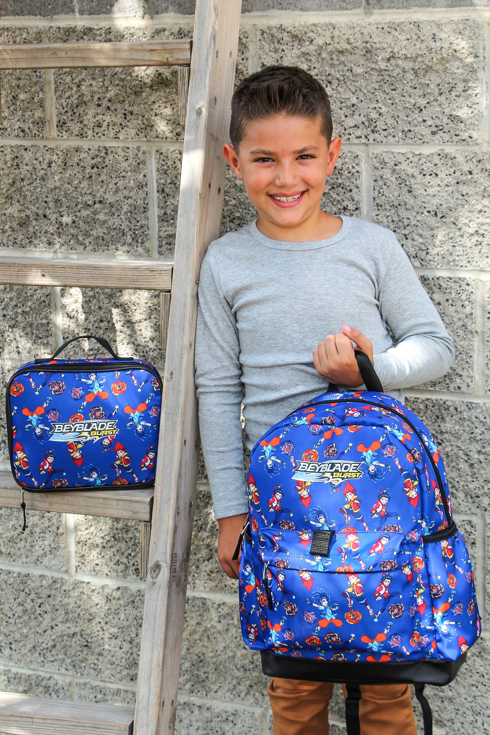 Beyblade Burst Spinner Tops Character Allover Print Backpack with Lunch Bag Tote